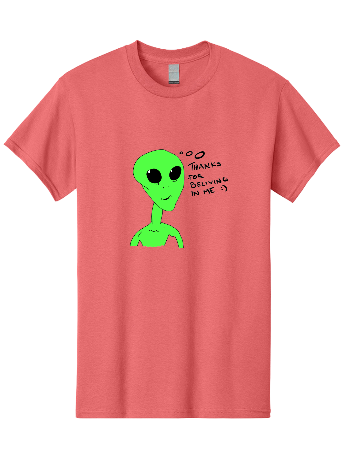 Alien-Thanks-For-Beliving-In-Me Men'S Graphic Tee, 100% Cotton, Comfortable Casual Summer Wear, Machine Washable, Alien Cartoon Character, Extraterrestrial Life, Thought Bubble, Thanks For Believing In Me, Quirky Humor, Playful Design, -  Aaa003