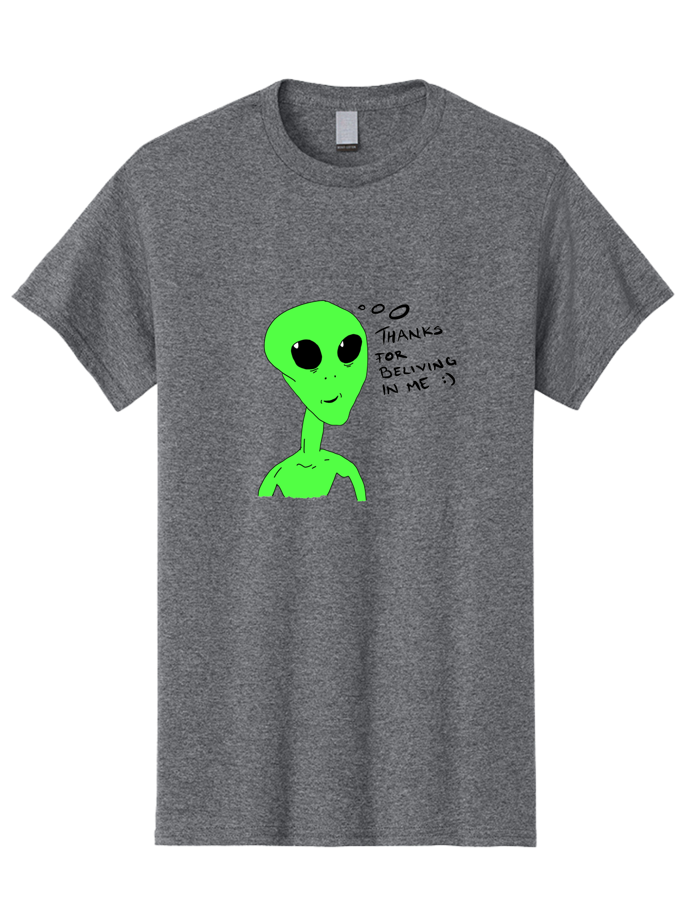 Alien-Thanks-For-Beliving-In-Me Men'S Graphic Tee, 100% Cotton, Comfortable Casual Summer Wear, Machine Washable, Alien Cartoon Character, Extraterrestrial Life, Thought Bubble, Thanks For Believing In Me, Quirky Humor, Playful Design, -  Aaa003
