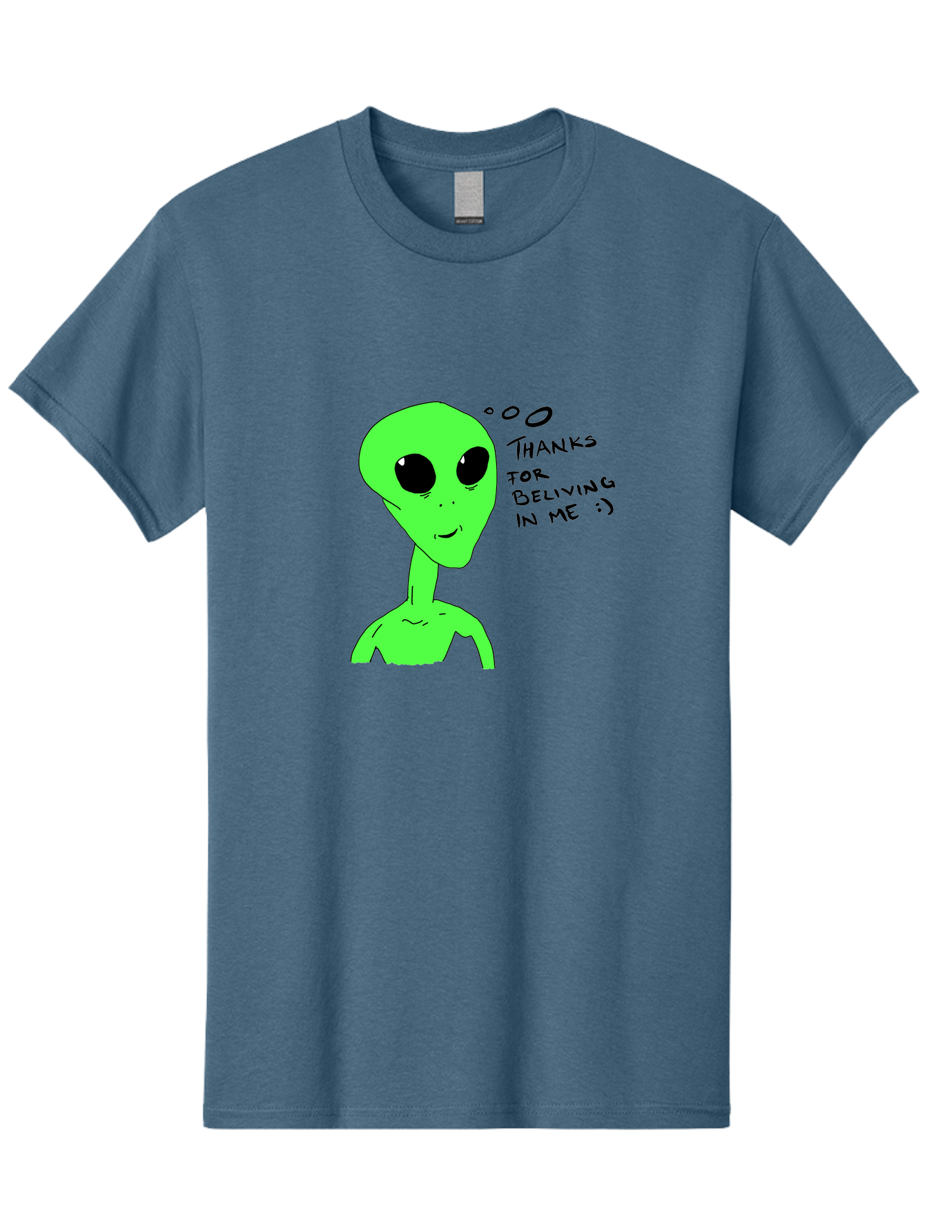 Alien-Thanks-For-Beliving-In-Me Men'S Graphic Tee, 100% Cotton, Comfortable Casual Summer Wear, Machine Washable, Alien Cartoon Character, Extraterrestrial Life, Thought Bubble, Thanks For Believing In Me, Quirky Humor, Playful Design, -  Aaa003