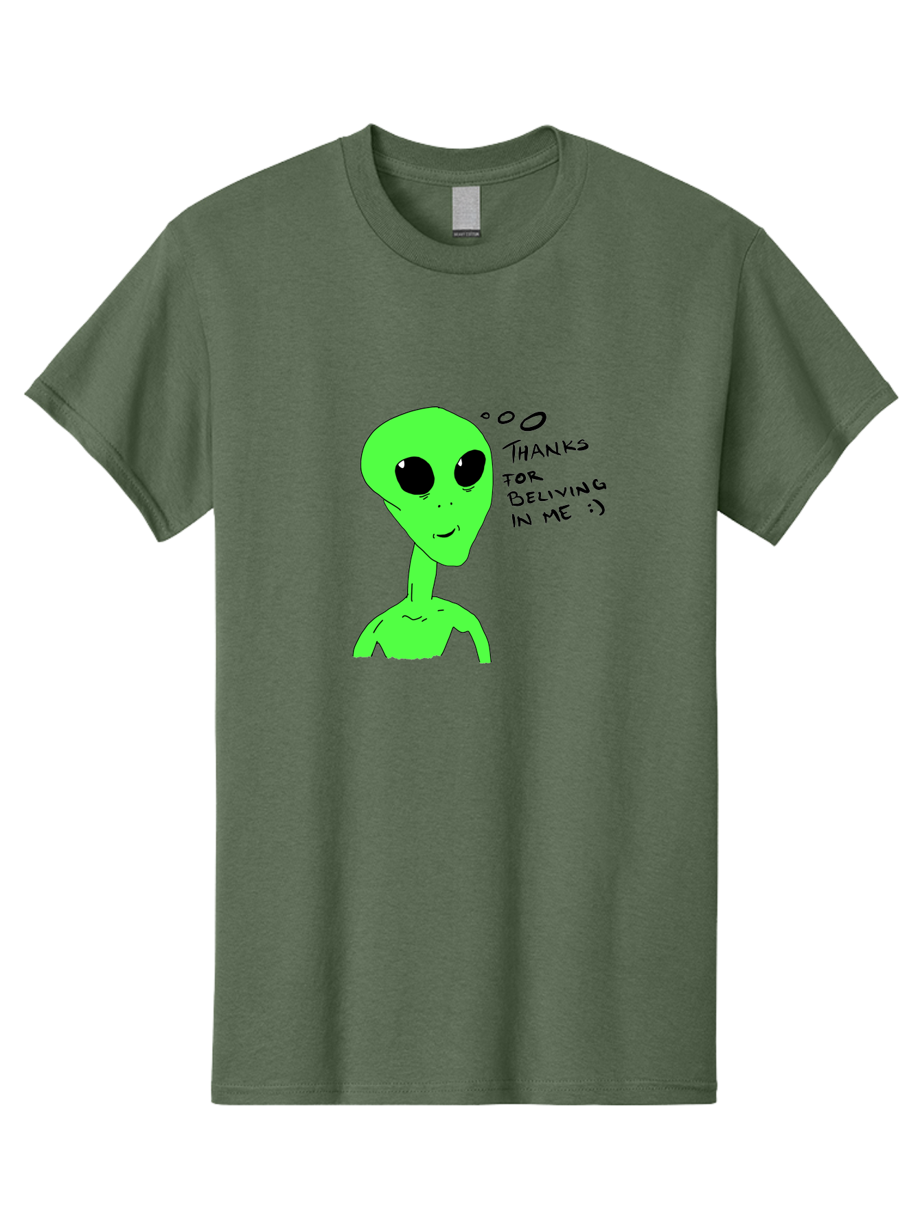 Alien-Thanks-For-Beliving-In-Me Men'S Graphic Tee, 100% Cotton, Comfortable Casual Summer Wear, Machine Washable, Alien Cartoon Character, Extraterrestrial Life, Thought Bubble, Thanks For Believing In Me, Quirky Humor, Playful Design, -  Aaa003
