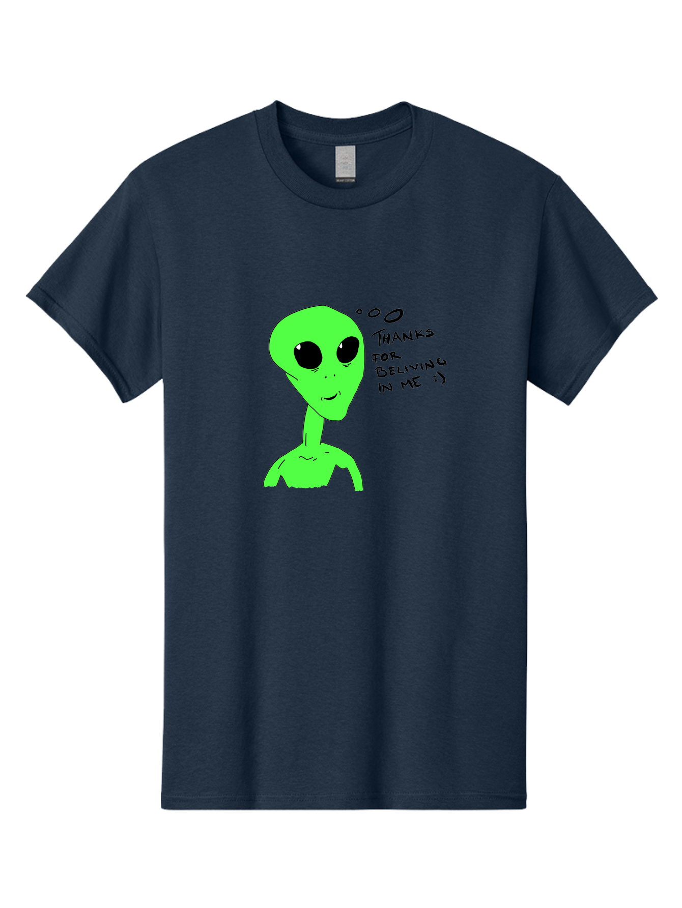 Alien-Thanks-For-Beliving-In-Me Men'S Graphic Tee, 100% Cotton, Comfortable Casual Summer Wear, Machine Washable, Alien Cartoon Character, Extraterrestrial Life, Thought Bubble, Thanks For Believing In Me, Quirky Humor, Playful Design, -  Aaa003