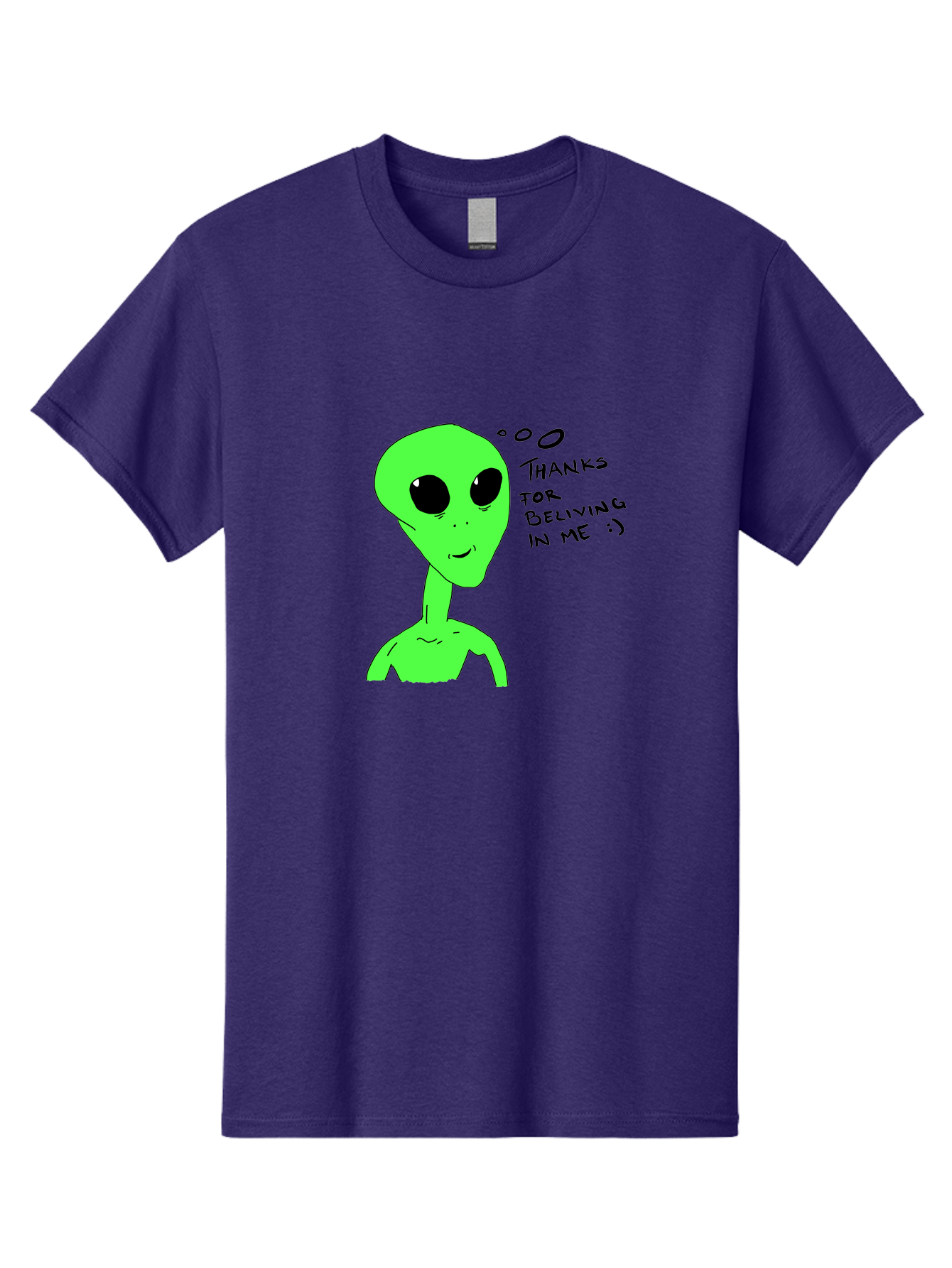 Alien-Thanks-For-Beliving-In-Me Men'S Graphic Tee, 100% Cotton, Comfortable Casual Summer Wear, Machine Washable, Alien Cartoon Character, Extraterrestrial Life, Thought Bubble, Thanks For Believing In Me, Quirky Humor, Playful Design, -  Aaa003