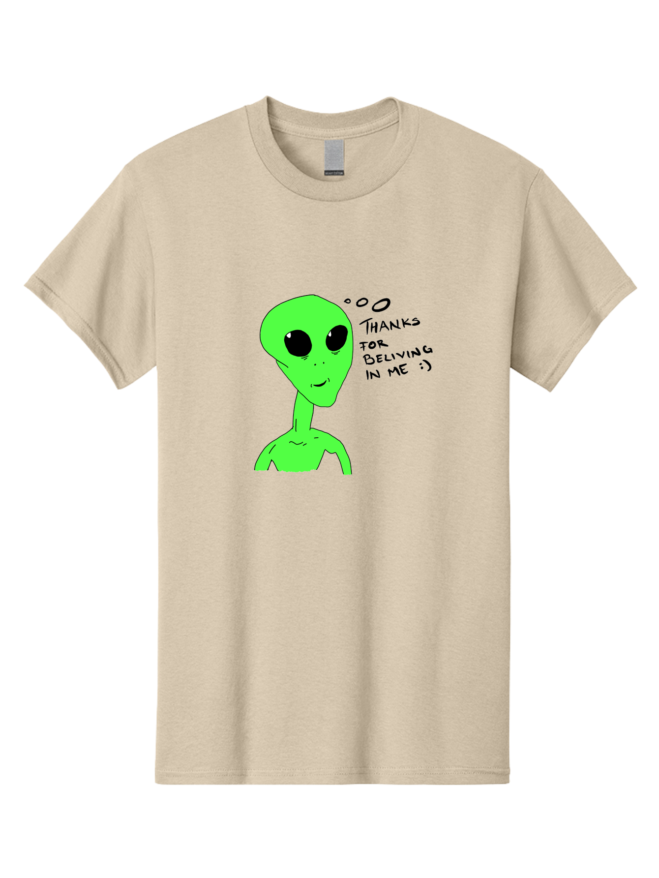 Alien-Thanks-For-Beliving-In-Me Men'S Graphic Tee, 100% Cotton, Comfortable Casual Summer Wear, Machine Washable, Alien Cartoon Character, Extraterrestrial Life, Thought Bubble, Thanks For Believing In Me, Quirky Humor, Playful Design, -  Aaa003