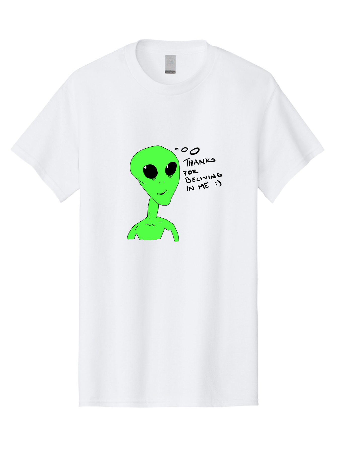 Alien-Thanks-For-Beliving-In-Me Men'S Graphic Tee, 100% Cotton, Comfortable Casual Summer Wear, Machine Washable, Alien Cartoon Character, Extraterrestrial Life, Thought Bubble, Thanks For Believing In Me, Quirky Humor, Playful Design, -  Aaa003