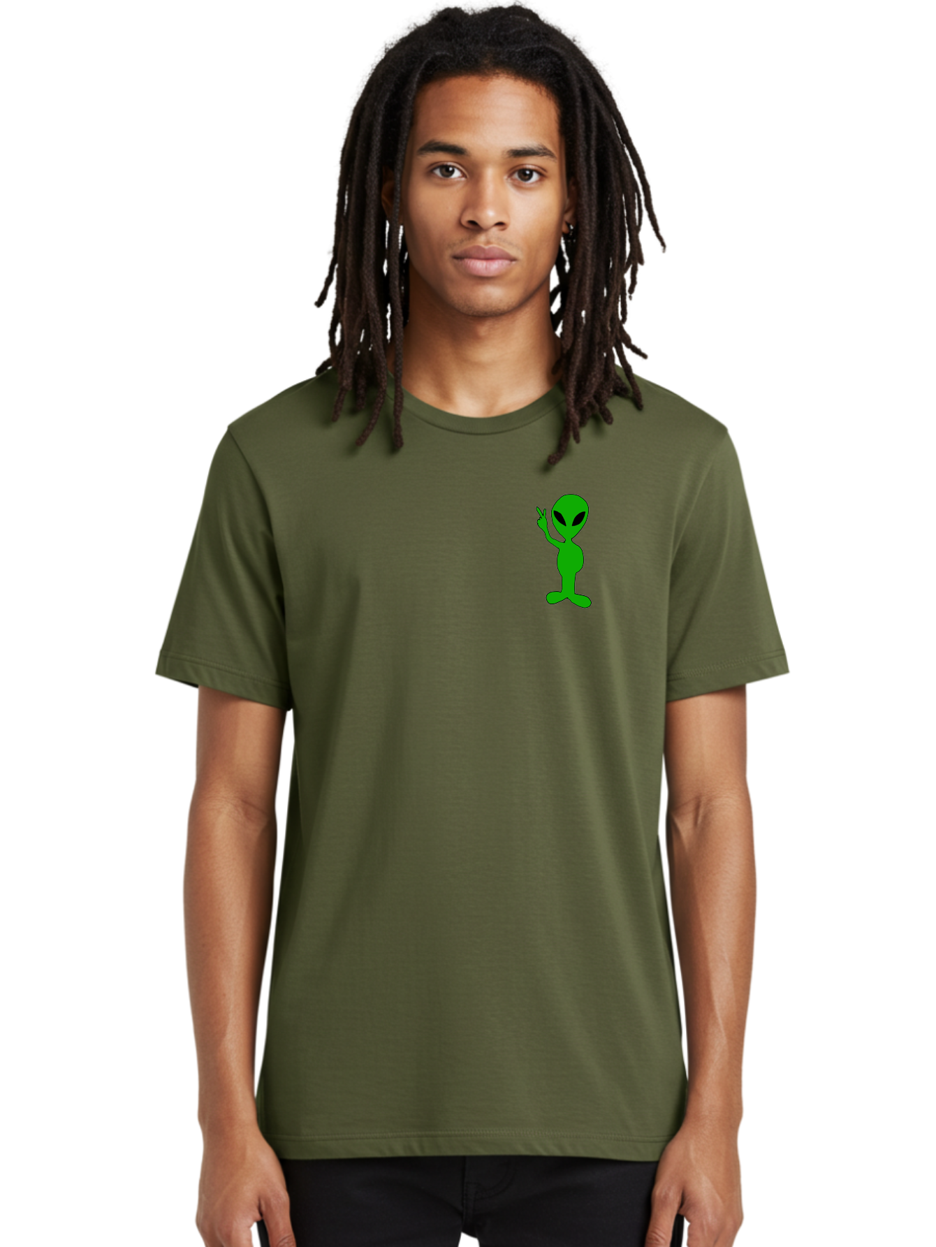 Alien Men'S Graphic Tee, 100% Cotton, Comfortable Casual Summer Wear, Machine Washable, Cartoon Alien, Science Fiction Character, Extraterrestrial Being, Funny Alien, Alien Waving, Pop Culture Icon, Alien Illustration, Humorous Design, -  Aaa004
