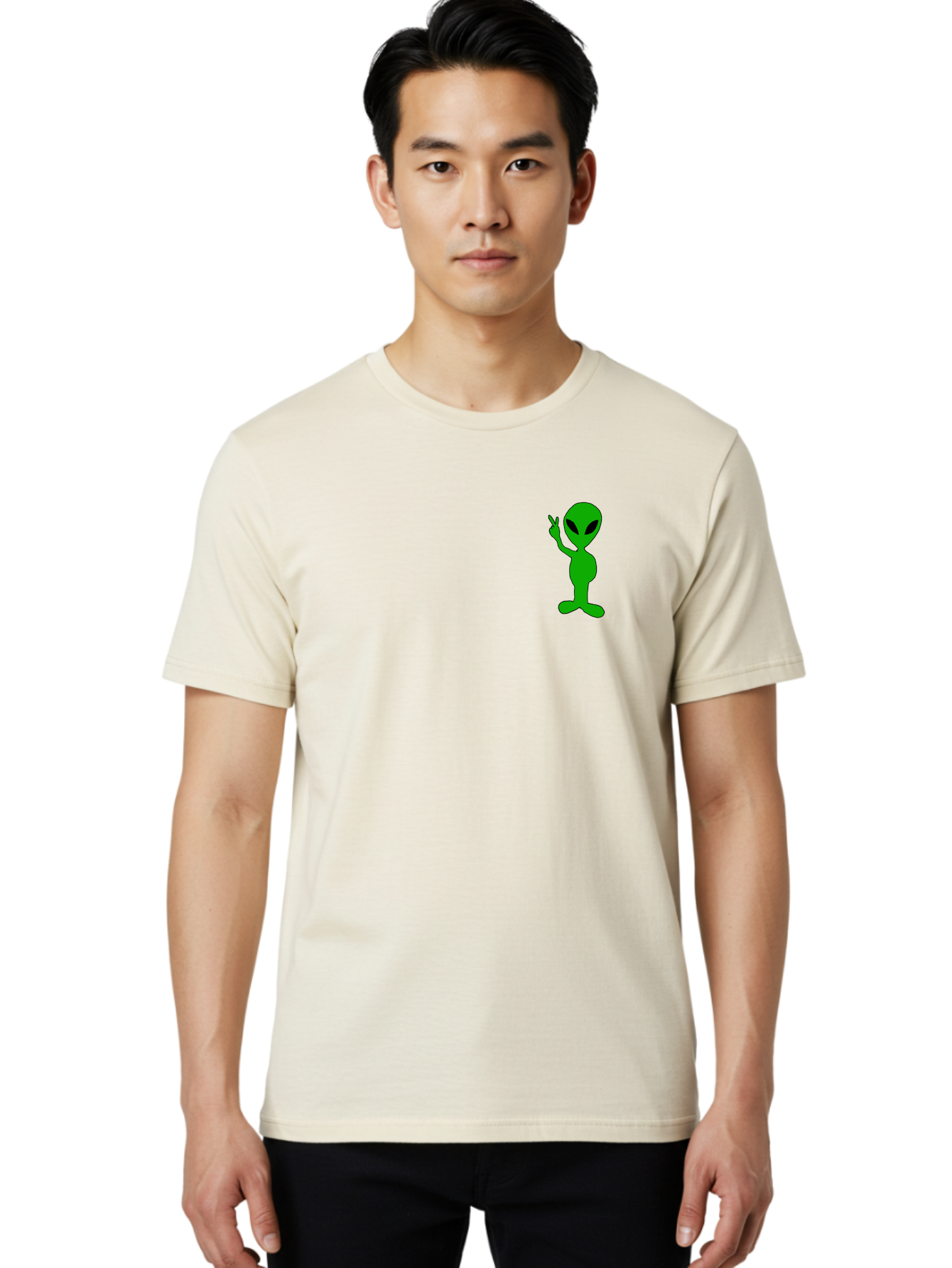 Alien Men'S Graphic Tee, 100% Cotton, Comfortable Casual Summer Wear, Machine Washable, Cartoon Alien, Science Fiction Character, Extraterrestrial Being, Funny Alien, Alien Waving, Pop Culture Icon, Alien Illustration, Humorous Design, -  Aaa004