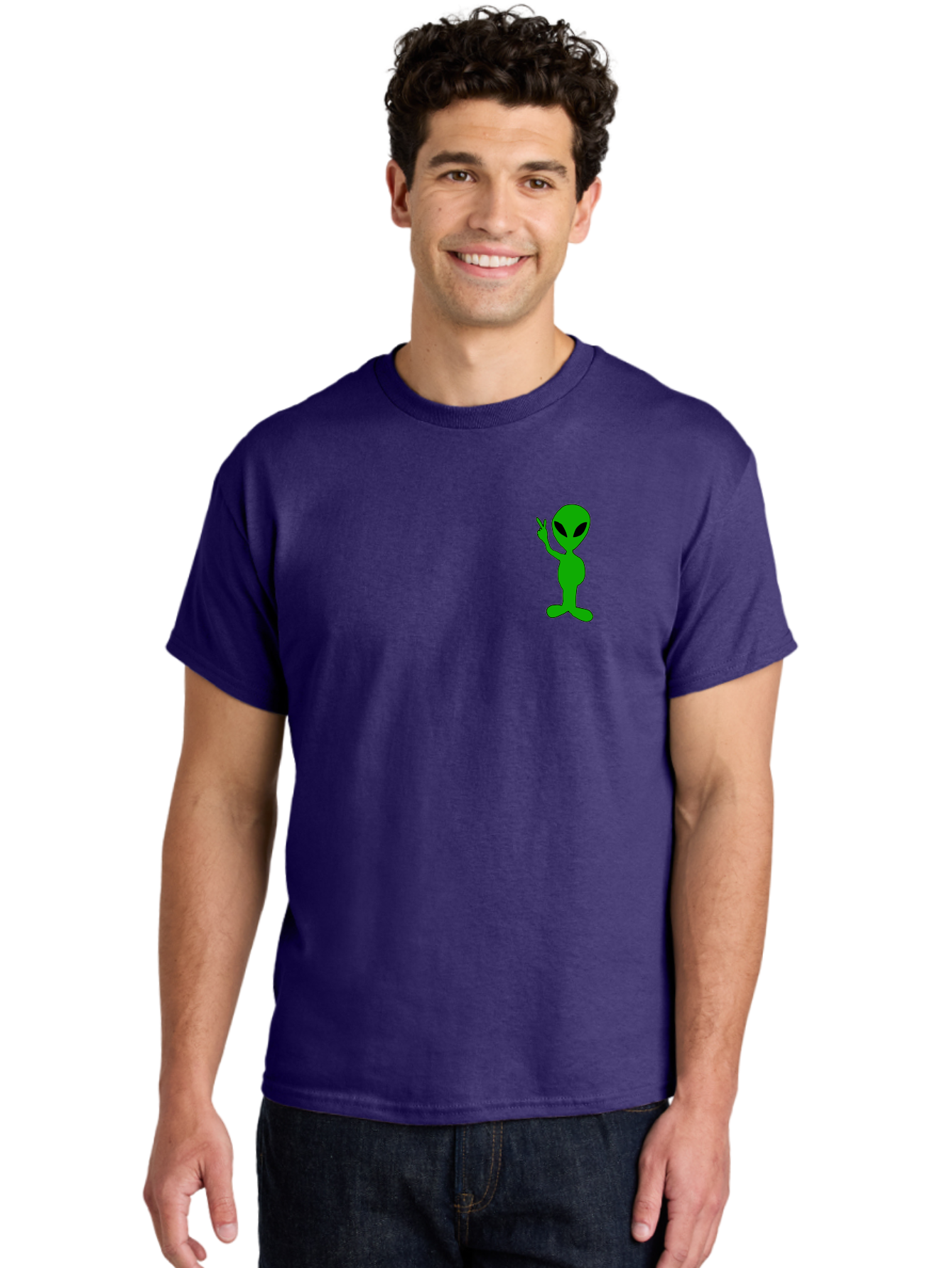 Alien Men'S Graphic Tee, 100% Cotton, Comfortable Casual Summer Wear, Machine Washable, Cartoon Alien, Science Fiction Character, Extraterrestrial Being, Funny Alien, Alien Waving, Pop Culture Icon, Alien Illustration, Humorous Design, -  Aaa004