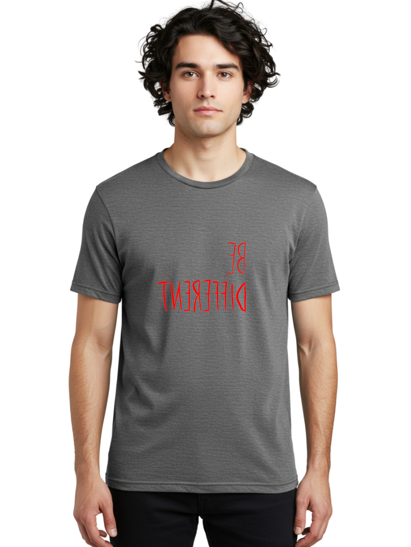 Be-Different Men'S Graphic Tee, 100% Cotton, Comfortable Casual Summer Wear, Machine Washable, Inspirational Quote, Motivational Text, Bold Font, Red Lettering, Quirky Typography, Self-Expression, Individuality, Unique Style, -  Aaa009