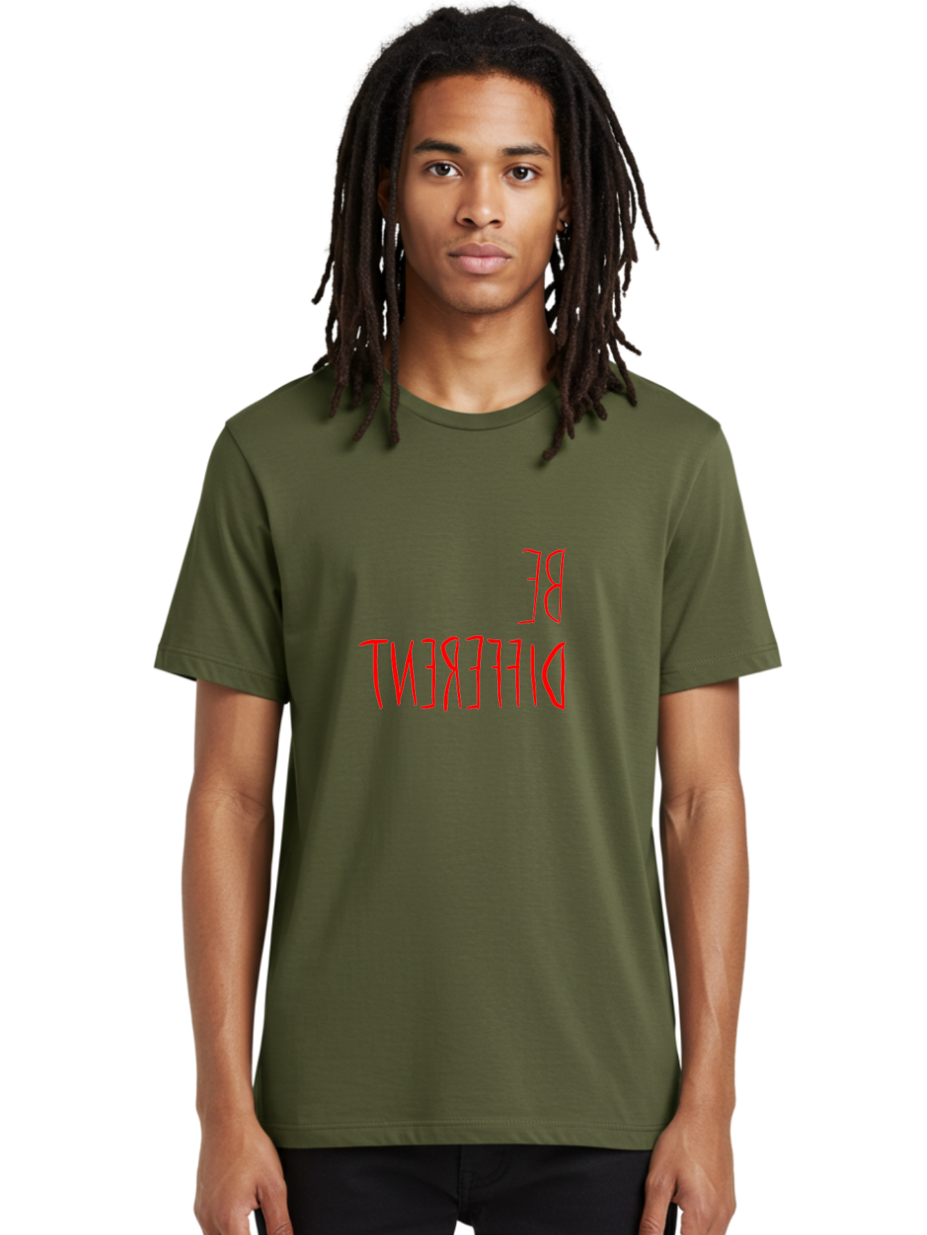 Be-Different Men'S Graphic Tee, 100% Cotton, Comfortable Casual Summer Wear, Machine Washable, Inspirational Quote, Motivational Text, Bold Font, Red Lettering, Quirky Typography, Self-Expression, Individuality, Unique Style, -  Aaa009