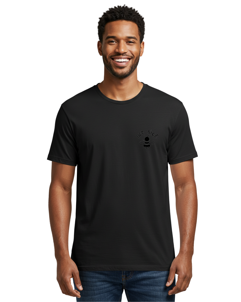 Bee-Nice Men'S Graphic Tee, 100% Cotton, Comfortable Casual Summer Wear, Machine Washable, Bee Illustration, Black And White Bee, Cute Bee, Bee Design, Honey Bee, Kindness Message, Positive Vibes, Bee Graphic, Bee Logo, Inspirational Quote -  Aaa010