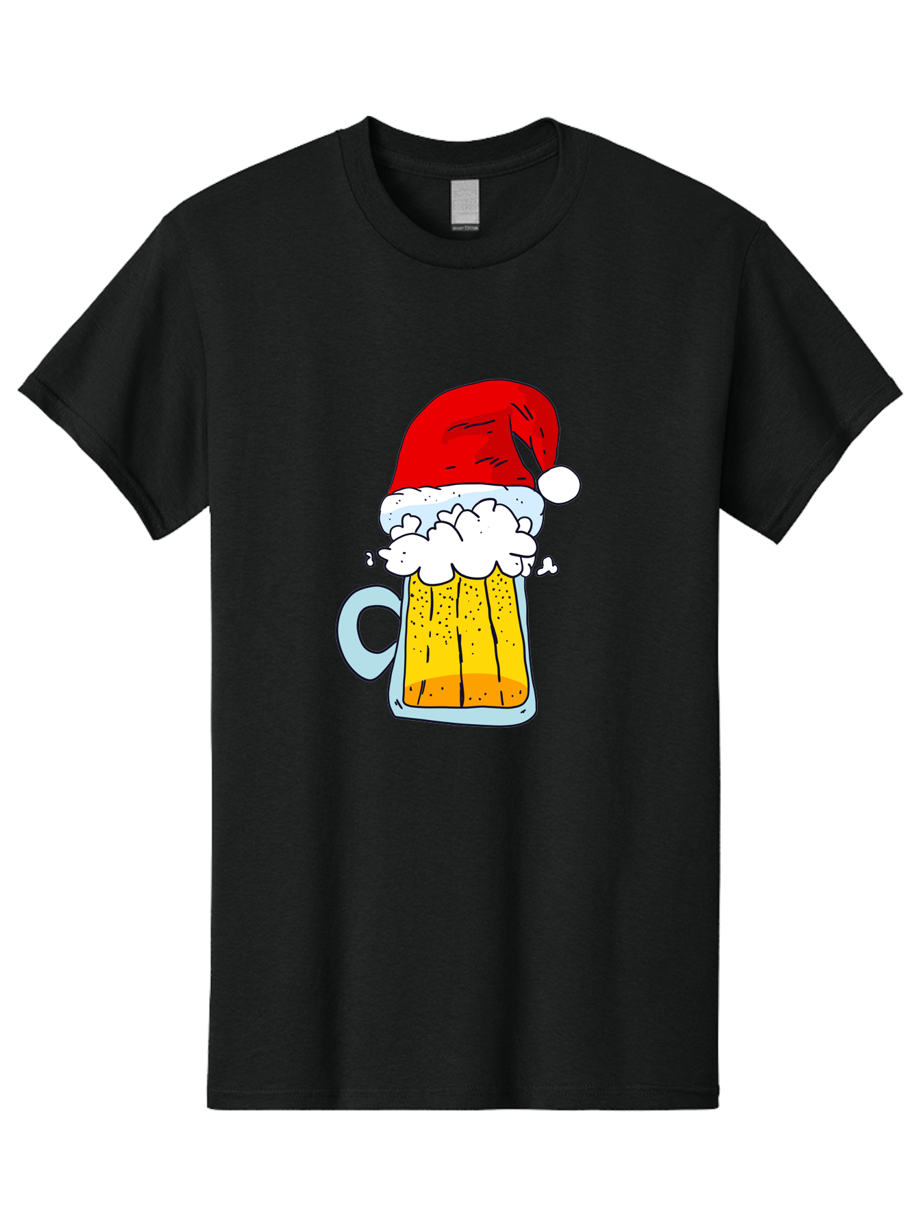 Beer-Mug-With-Santa-Hat Men'S Graphic Tee, 100% Cotton, Comfortable Casual Summer Wear, Machine Washable, Beer Mug With Santa Hat, Christmas Theme, Festive Drink, Holiday Cheer, Cartoon Style, Funny Illustration, Cold Beer, -  Aaa011