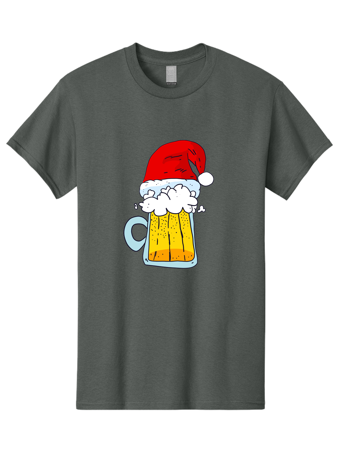 Beer-Mug-With-Santa-Hat Men'S Graphic Tee, 100% Cotton, Comfortable Casual Summer Wear, Machine Washable, Beer Mug With Santa Hat, Christmas Theme, Festive Drink, Holiday Cheer, Cartoon Style, Funny Illustration, Cold Beer, -  Aaa011