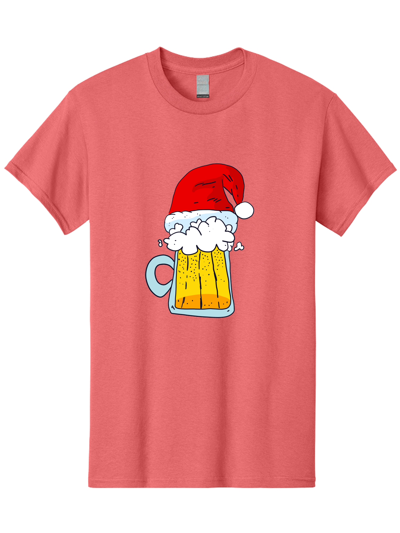 Beer-Mug-With-Santa-Hat Men'S Graphic Tee, 100% Cotton, Comfortable Casual Summer Wear, Machine Washable, Beer Mug With Santa Hat, Christmas Theme, Festive Drink, Holiday Cheer, Cartoon Style, Funny Illustration, Cold Beer, -  Aaa011