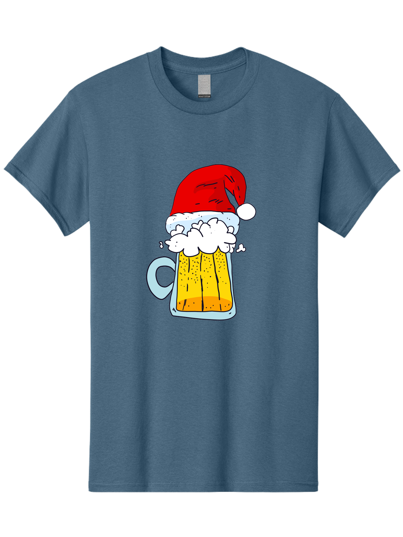 Beer-Mug-With-Santa-Hat Men'S Graphic Tee, 100% Cotton, Comfortable Casual Summer Wear, Machine Washable, Beer Mug With Santa Hat, Christmas Theme, Festive Drink, Holiday Cheer, Cartoon Style, Funny Illustration, Cold Beer, -  Aaa011