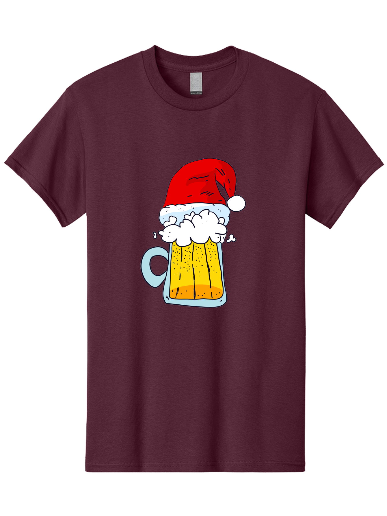 Beer-Mug-With-Santa-Hat Men'S Graphic Tee, 100% Cotton, Comfortable Casual Summer Wear, Machine Washable, Beer Mug With Santa Hat, Christmas Theme, Festive Drink, Holiday Cheer, Cartoon Style, Funny Illustration, Cold Beer, -  Aaa011
