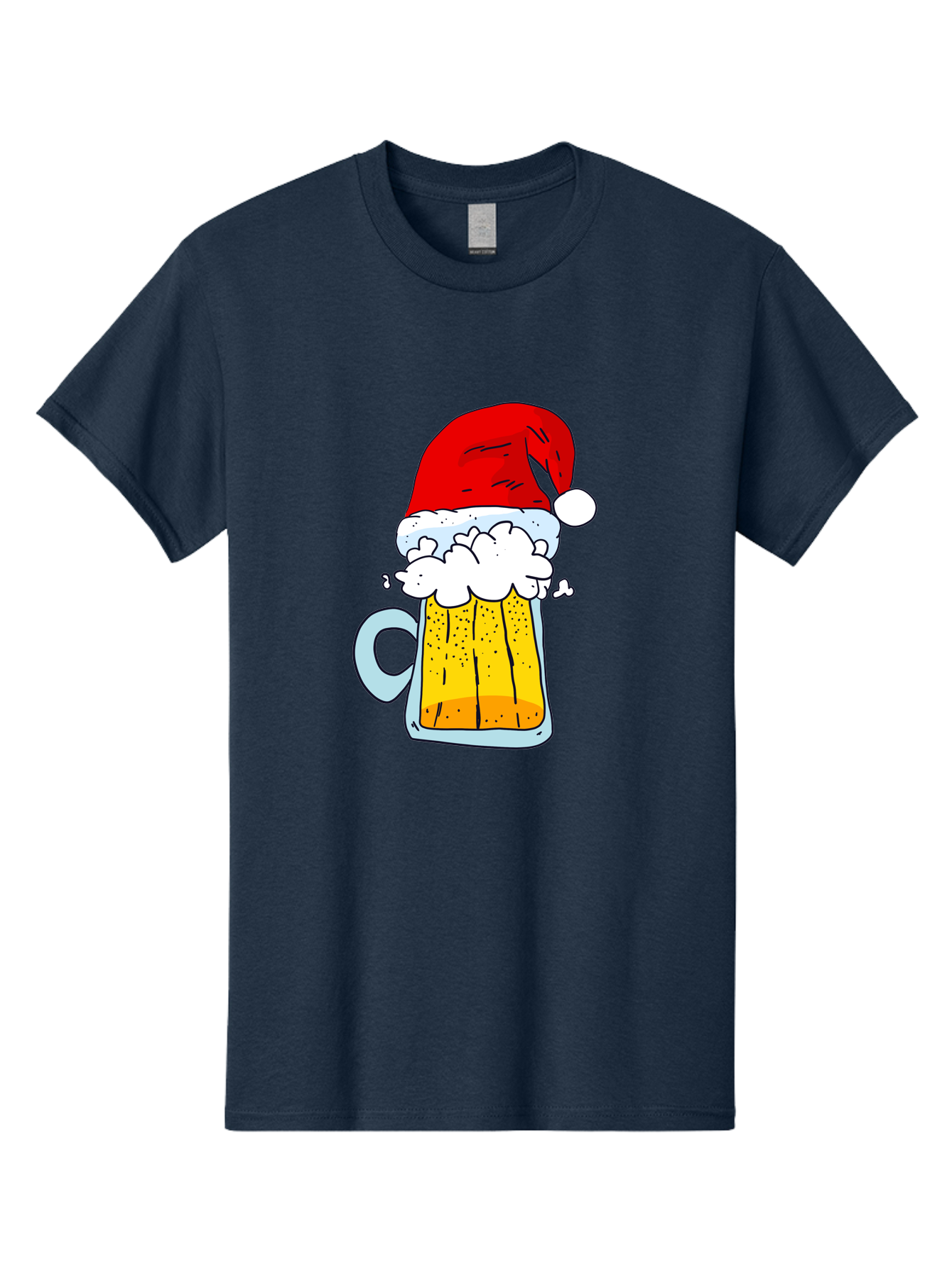 Beer-Mug-With-Santa-Hat Men'S Graphic Tee, 100% Cotton, Comfortable Casual Summer Wear, Machine Washable, Beer Mug With Santa Hat, Christmas Theme, Festive Drink, Holiday Cheer, Cartoon Style, Funny Illustration, Cold Beer, -  Aaa011