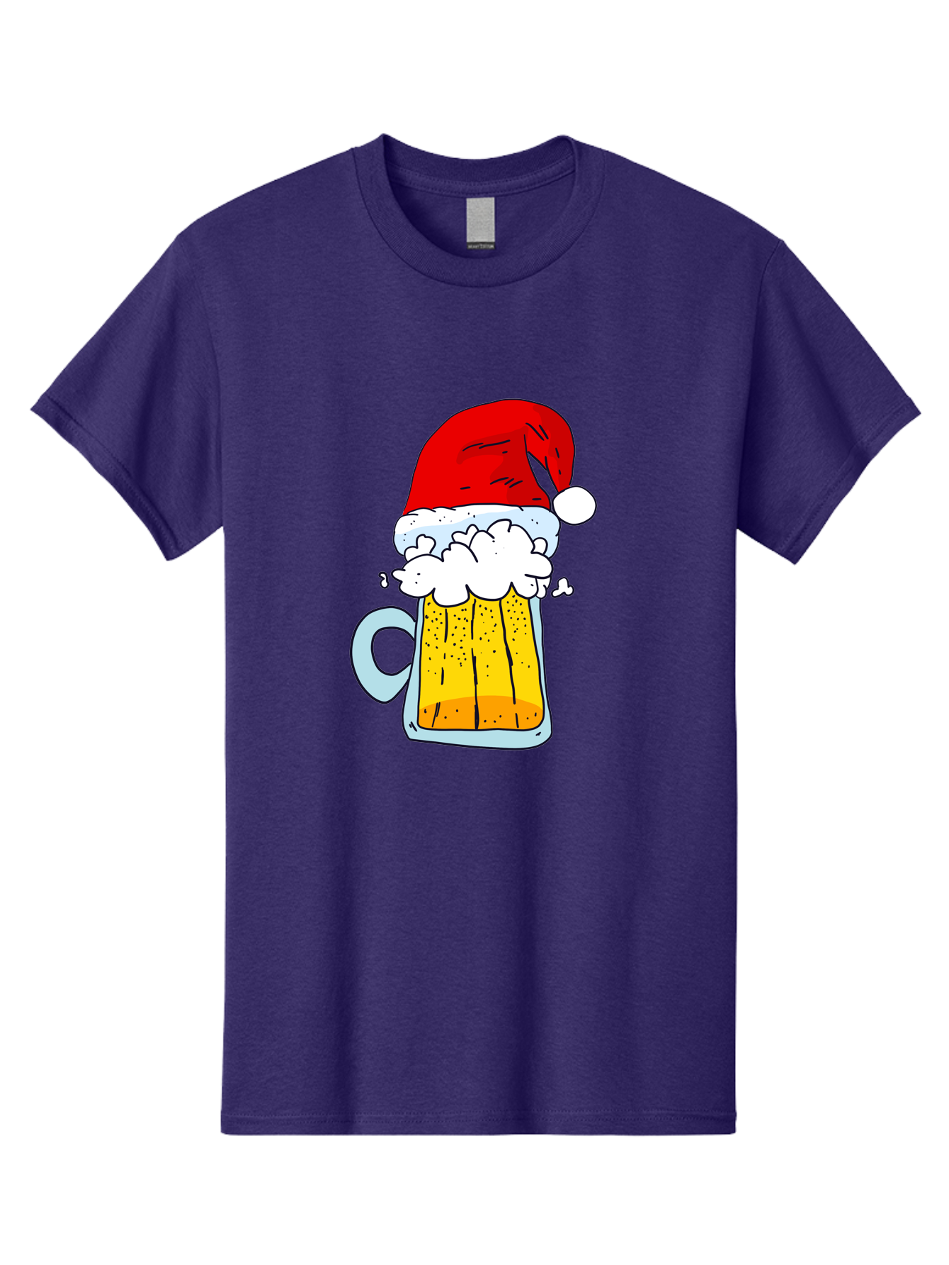 Beer-Mug-With-Santa-Hat Men'S Graphic Tee, 100% Cotton, Comfortable Casual Summer Wear, Machine Washable, Beer Mug With Santa Hat, Christmas Theme, Festive Drink, Holiday Cheer, Cartoon Style, Funny Illustration, Cold Beer, -  Aaa011