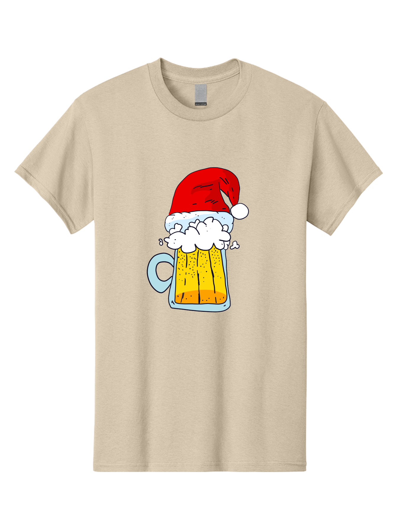 Beer-Mug-With-Santa-Hat Men'S Graphic Tee, 100% Cotton, Comfortable Casual Summer Wear, Machine Washable, Beer Mug With Santa Hat, Christmas Theme, Festive Drink, Holiday Cheer, Cartoon Style, Funny Illustration, Cold Beer, -  Aaa011
