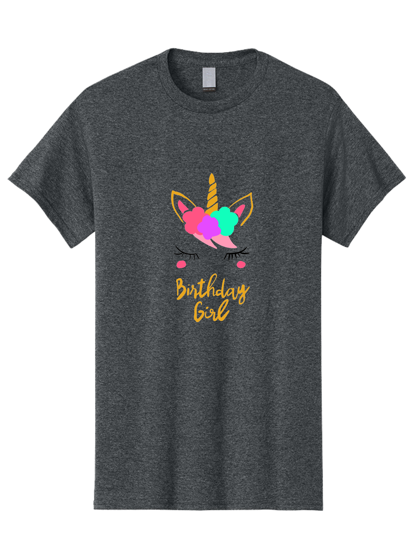 Birthday-Girl Men'S Graphic Tee, 100% Cotton, Comfortable Casual Summer Wear, Machine Washable, Unicorn Face, Colorful Mane, Birthday Girl, Pastel Colors, Yellow Horn, Pink Tears, Eyelashes, Festive Design, Celebration, Fun, Whimsical, -  Aaa013