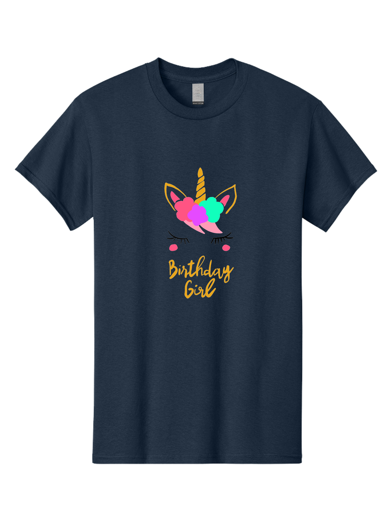 Birthday-Girl Men'S Graphic Tee, 100% Cotton, Comfortable Casual Summer Wear, Machine Washable, Unicorn Face, Colorful Mane, Birthday Girl, Pastel Colors, Yellow Horn, Pink Tears, Eyelashes, Festive Design, Celebration, Fun, Whimsical, -  Aaa013