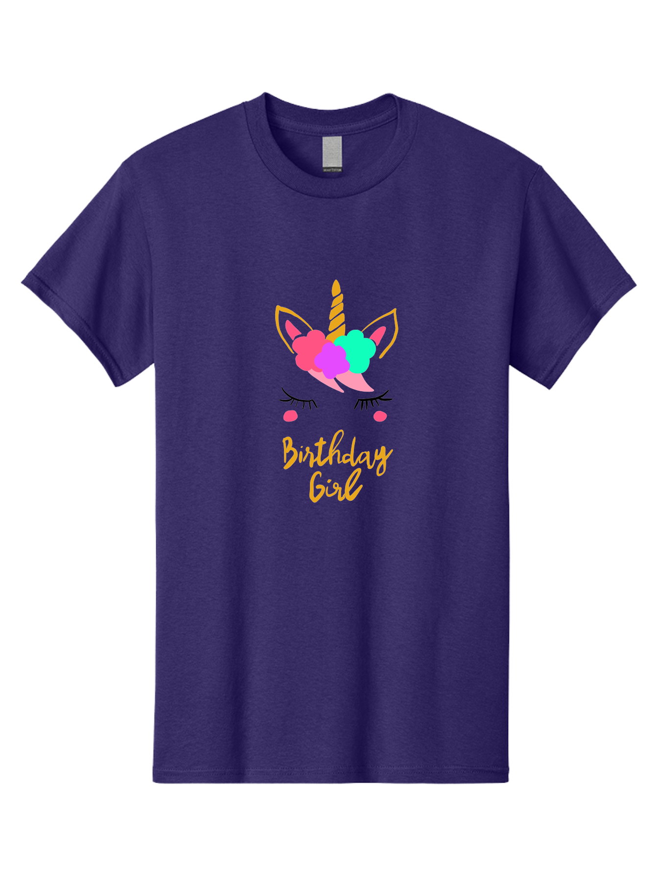 Birthday-Girl Men'S Graphic Tee, 100% Cotton, Comfortable Casual Summer Wear, Machine Washable, Unicorn Face, Colorful Mane, Birthday Girl, Pastel Colors, Yellow Horn, Pink Tears, Eyelashes, Festive Design, Celebration, Fun, Whimsical, -  Aaa013