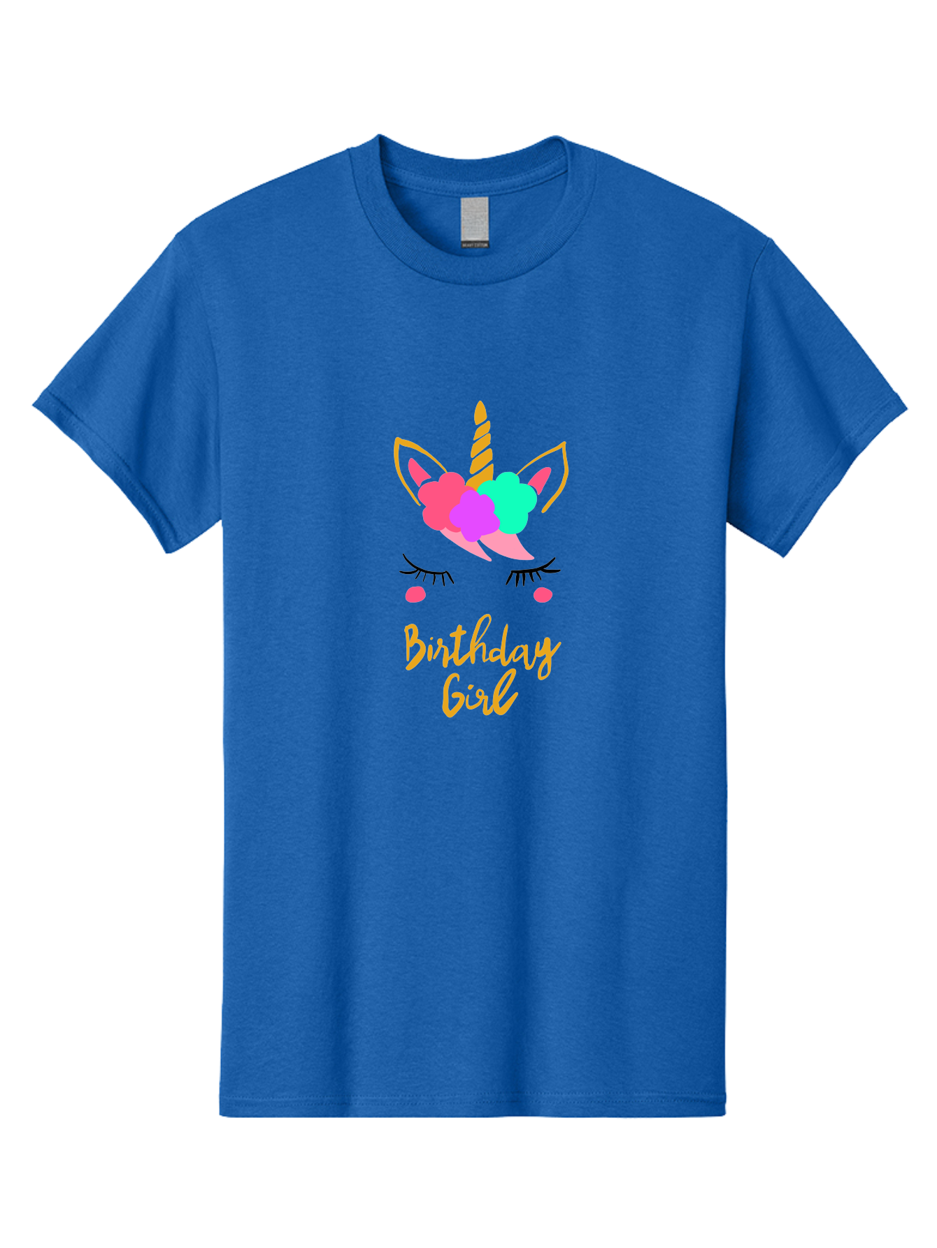Birthday-Girl Men'S Graphic Tee, 100% Cotton, Comfortable Casual Summer Wear, Machine Washable, Unicorn Face, Colorful Mane, Birthday Girl, Pastel Colors, Yellow Horn, Pink Tears, Eyelashes, Festive Design, Celebration, Fun, Whimsical, -  Aaa013