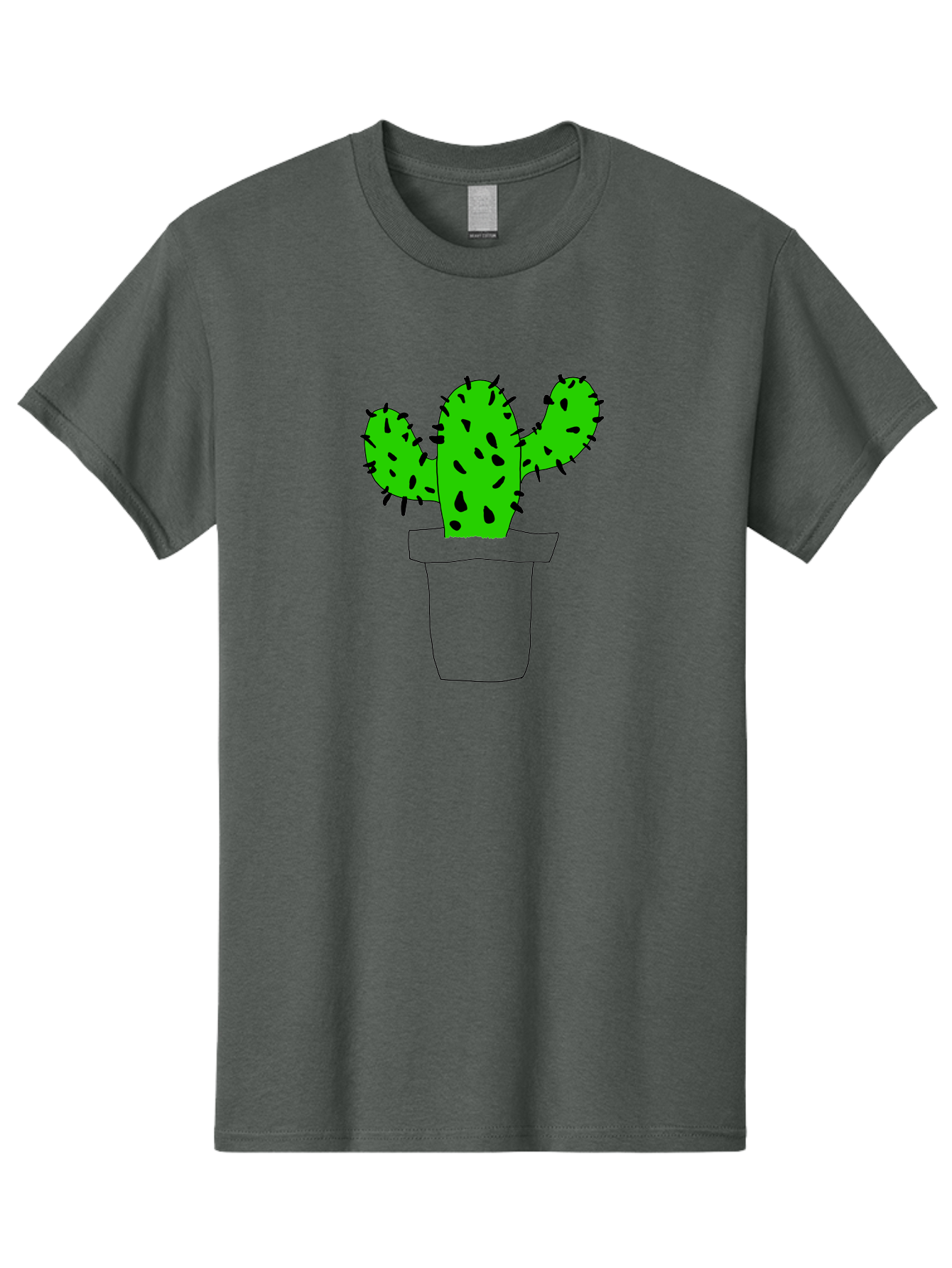 Cactus Men'S Graphic Tee, 100% Cotton, Comfortable Casual Summer Wear, Machine Washable, Cactus Plant, Potted Cactus, Spiky Leaves, Simple Illustration, Minimalist Design, Cacti, Succulent, Desert Plant, Houseplant, Black Outline -  Aaa016