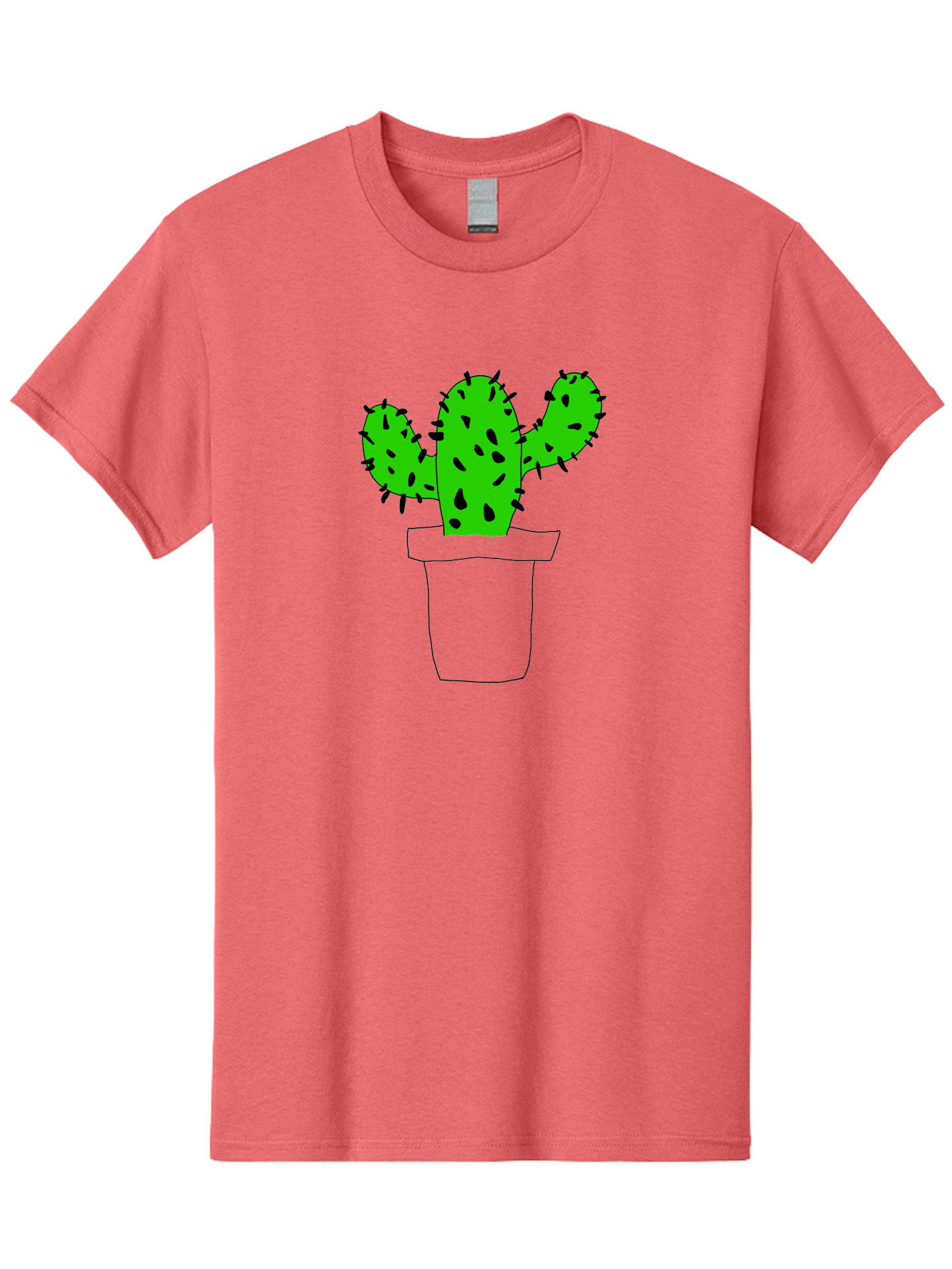 Cactus Men'S Graphic Tee, 100% Cotton, Comfortable Casual Summer Wear, Machine Washable, Cactus Plant, Potted Cactus, Spiky Leaves, Simple Illustration, Minimalist Design, Cacti, Succulent, Desert Plant, Houseplant, Black Outline -  Aaa016