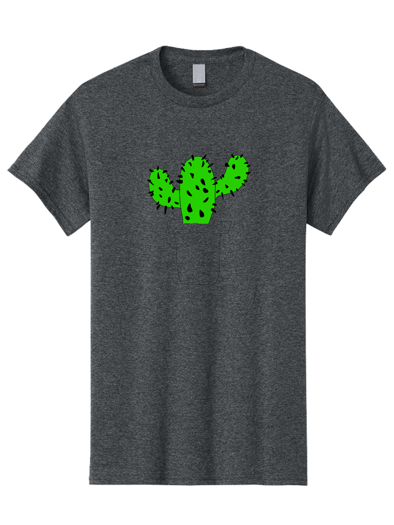 Cactus Men'S Graphic Tee, 100% Cotton, Comfortable Casual Summer Wear, Machine Washable, Cactus Plant, Potted Cactus, Spiky Leaves, Simple Illustration, Minimalist Design, Cacti, Succulent, Desert Plant, Houseplant, Black Outline -  Aaa016