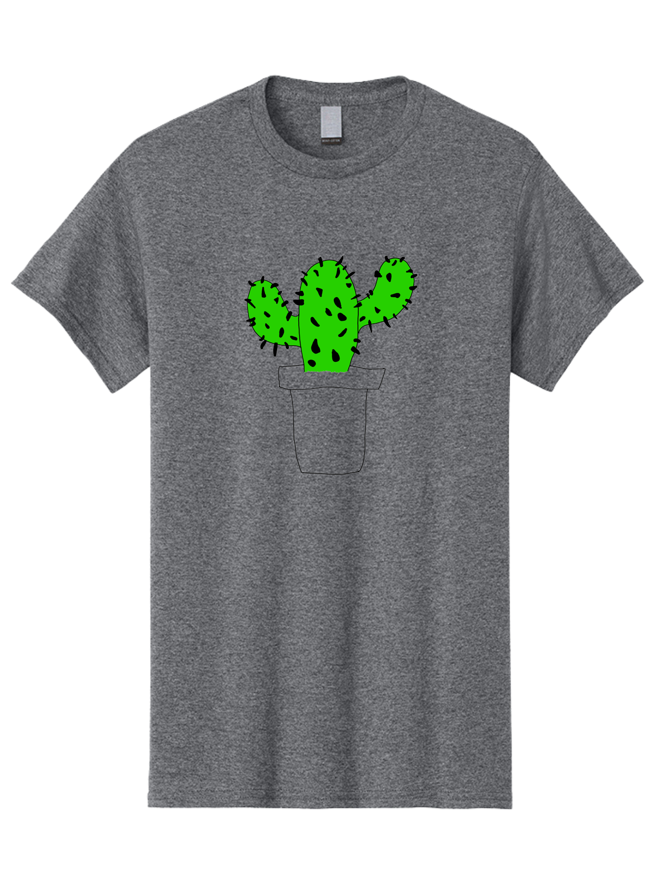 Cactus Men'S Graphic Tee, 100% Cotton, Comfortable Casual Summer Wear, Machine Washable, Cactus Plant, Potted Cactus, Spiky Leaves, Simple Illustration, Minimalist Design, Cacti, Succulent, Desert Plant, Houseplant, Black Outline -  Aaa016