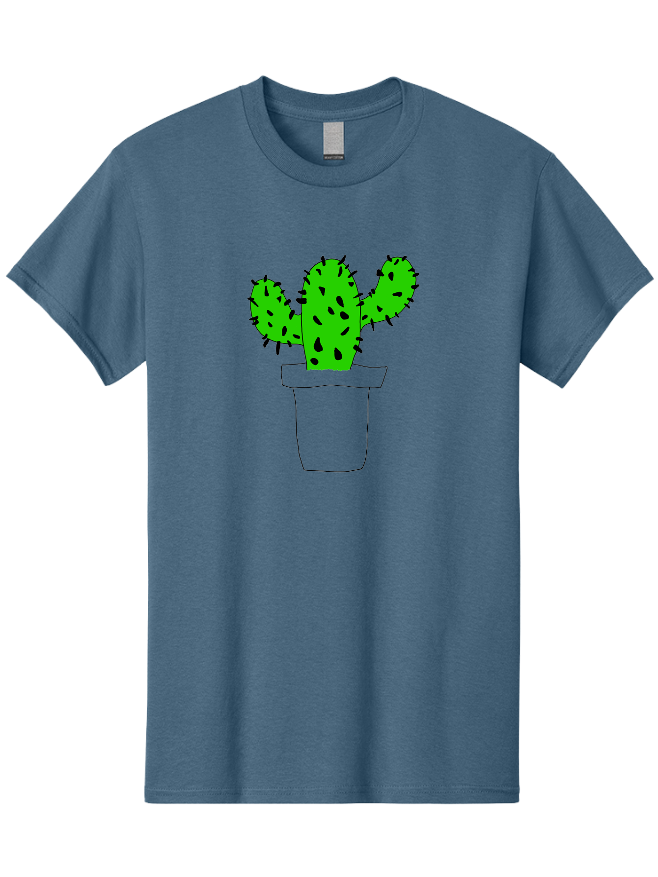 Cactus Men'S Graphic Tee, 100% Cotton, Comfortable Casual Summer Wear, Machine Washable, Cactus Plant, Potted Cactus, Spiky Leaves, Simple Illustration, Minimalist Design, Cacti, Succulent, Desert Plant, Houseplant, Black Outline -  Aaa016