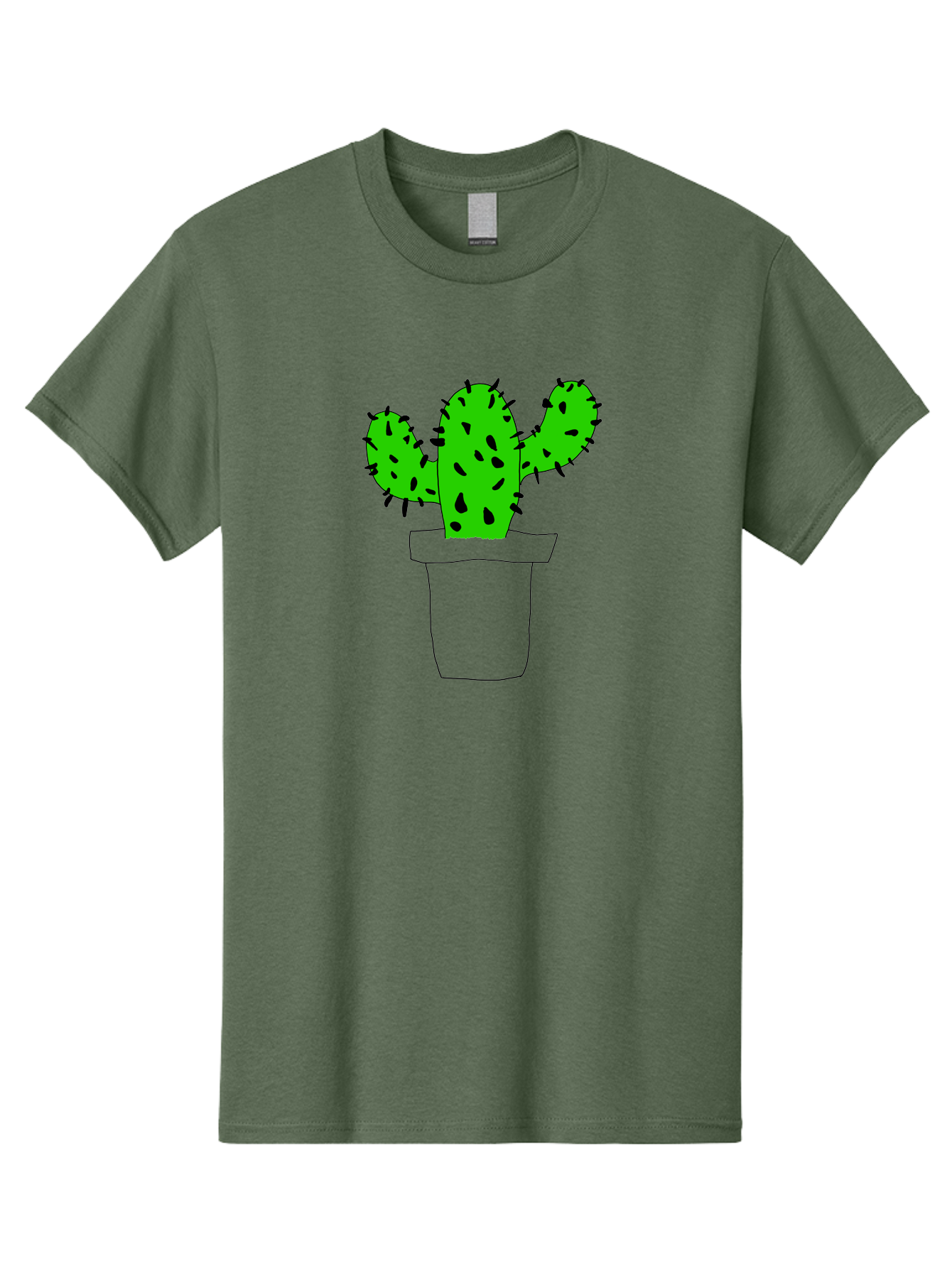 Cactus Men'S Graphic Tee, 100% Cotton, Comfortable Casual Summer Wear, Machine Washable, Cactus Plant, Potted Cactus, Spiky Leaves, Simple Illustration, Minimalist Design, Cacti, Succulent, Desert Plant, Houseplant, Black Outline -  Aaa016