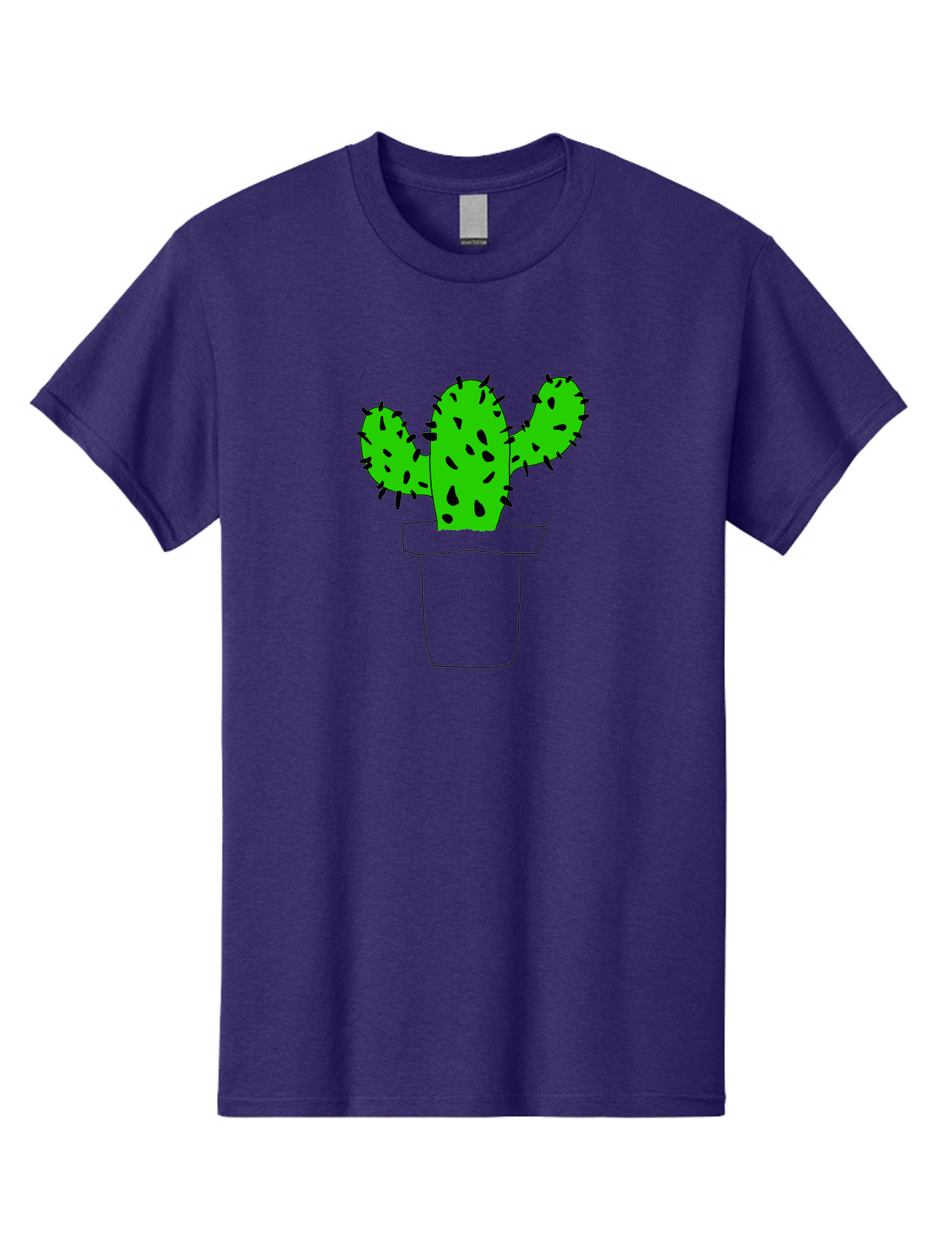 Cactus Men'S Graphic Tee, 100% Cotton, Comfortable Casual Summer Wear, Machine Washable, Cactus Plant, Potted Cactus, Spiky Leaves, Simple Illustration, Minimalist Design, Cacti, Succulent, Desert Plant, Houseplant, Black Outline -  Aaa016