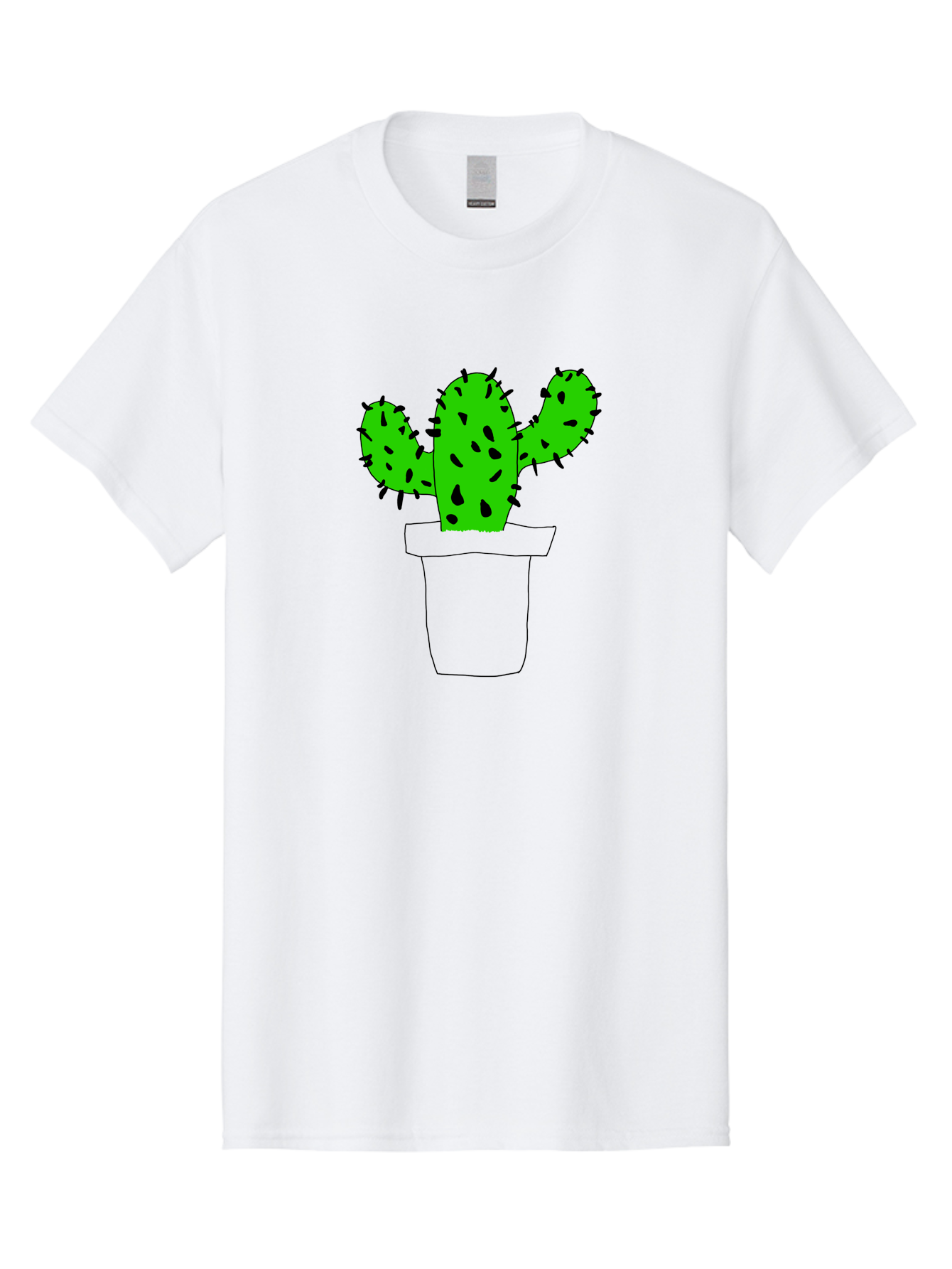Cactus Men'S Graphic Tee, 100% Cotton, Comfortable Casual Summer Wear, Machine Washable, Cactus Plant, Potted Cactus, Spiky Leaves, Simple Illustration, Minimalist Design, Cacti, Succulent, Desert Plant, Houseplant, Black Outline -  Aaa016