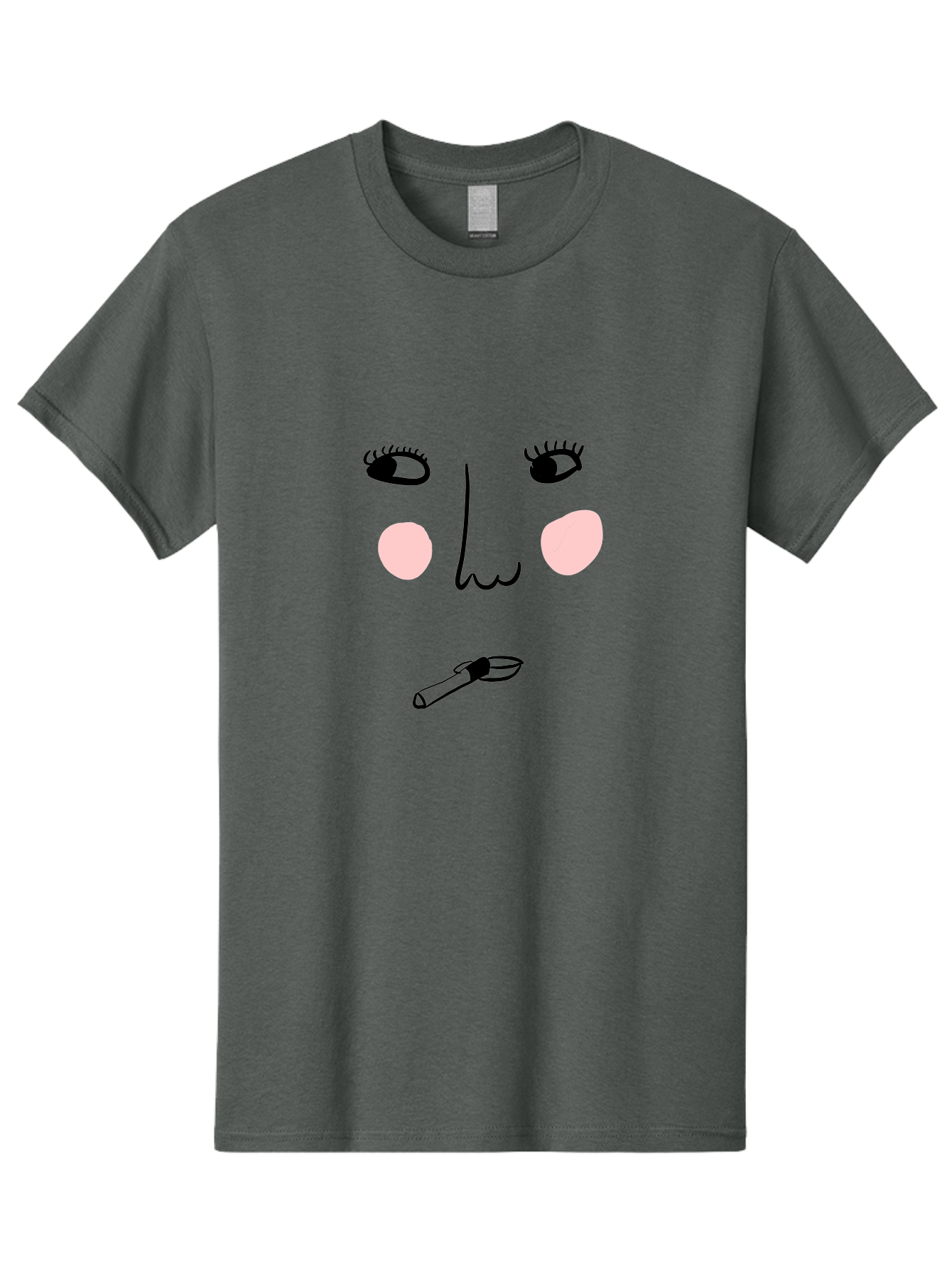 Cigarette-Face Men'S Graphic Tee, 100% Cotton, Comfortable Casual Summer Wear, Machine Washable, Cartoon Face, Whimsical Illustration, Smoking Culture, Cigarette, Quirky Art, Abstract Face, Minimalist Design, Simple Shapes -  Aaa020