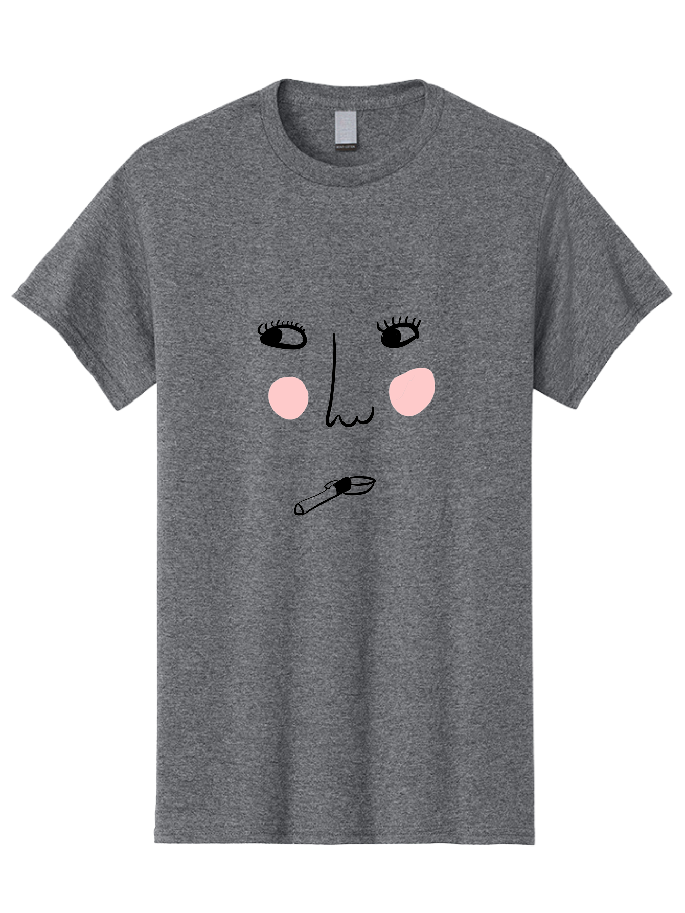 Cigarette-Face Men'S Graphic Tee, 100% Cotton, Comfortable Casual Summer Wear, Machine Washable, Cartoon Face, Whimsical Illustration, Smoking Culture, Cigarette, Quirky Art, Abstract Face, Minimalist Design, Simple Shapes -  Aaa020