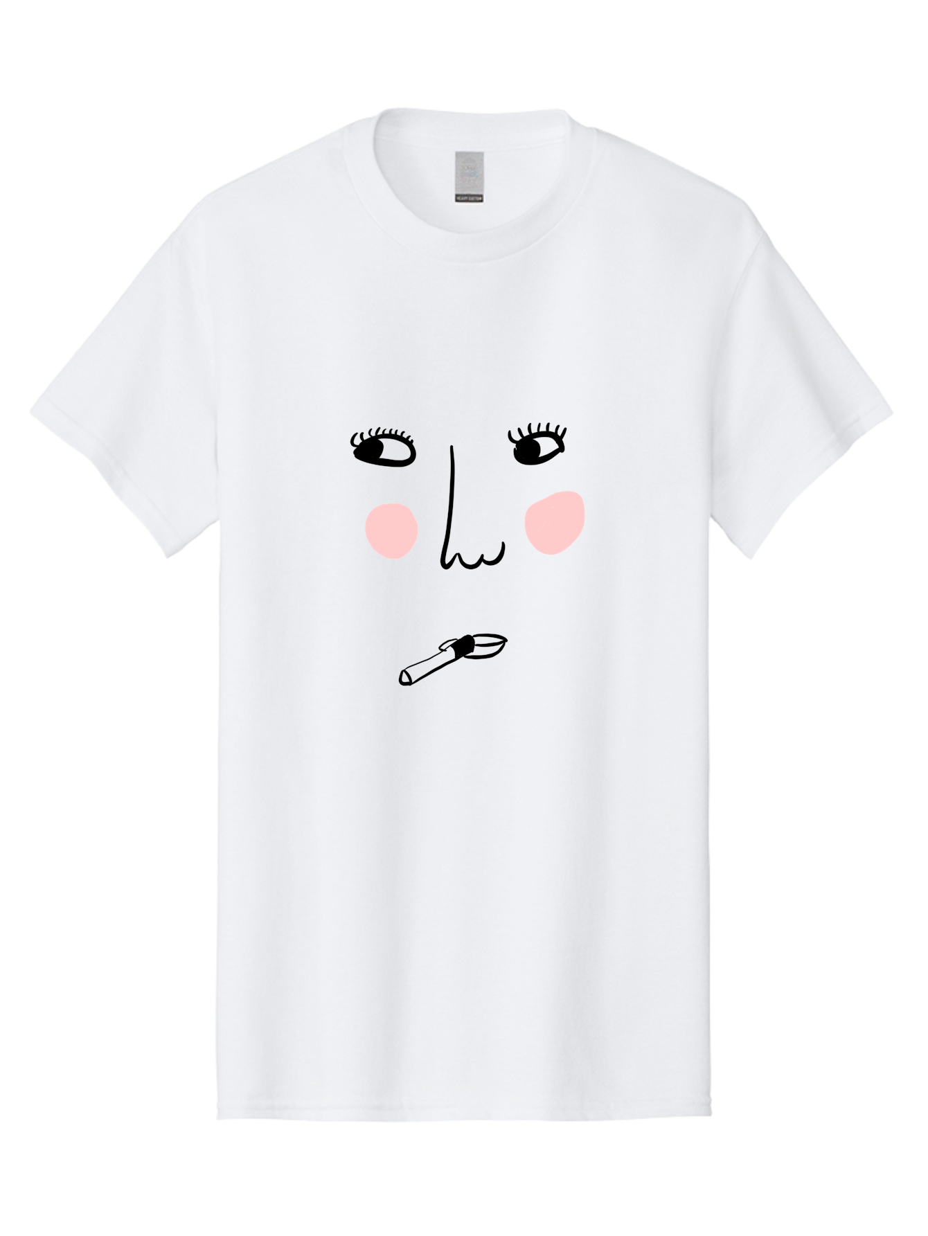Cigarette-Face Men'S Graphic Tee, 100% Cotton, Comfortable Casual Summer Wear, Machine Washable, Cartoon Face, Whimsical Illustration, Smoking Culture, Cigarette, Quirky Art, Abstract Face, Minimalist Design, Simple Shapes -  Aaa020