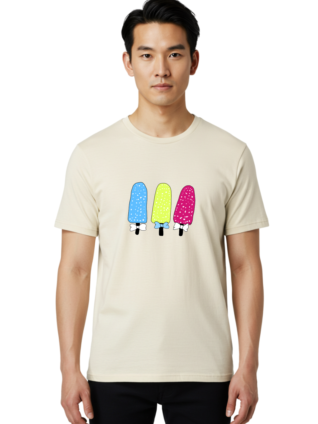 Colorful-Ice-Pops Men'S Graphic Tee, 100% Cotton, Comfortable Casual Summer Wear, Machine Washable, Colorful Ice Pops, Sweet Treats, Summer Fun, Popsicle Sticks, Bows, Kawaii Art, Ice Cream, Desserts, Party Favors, Vibrant Colors -  Aaa021