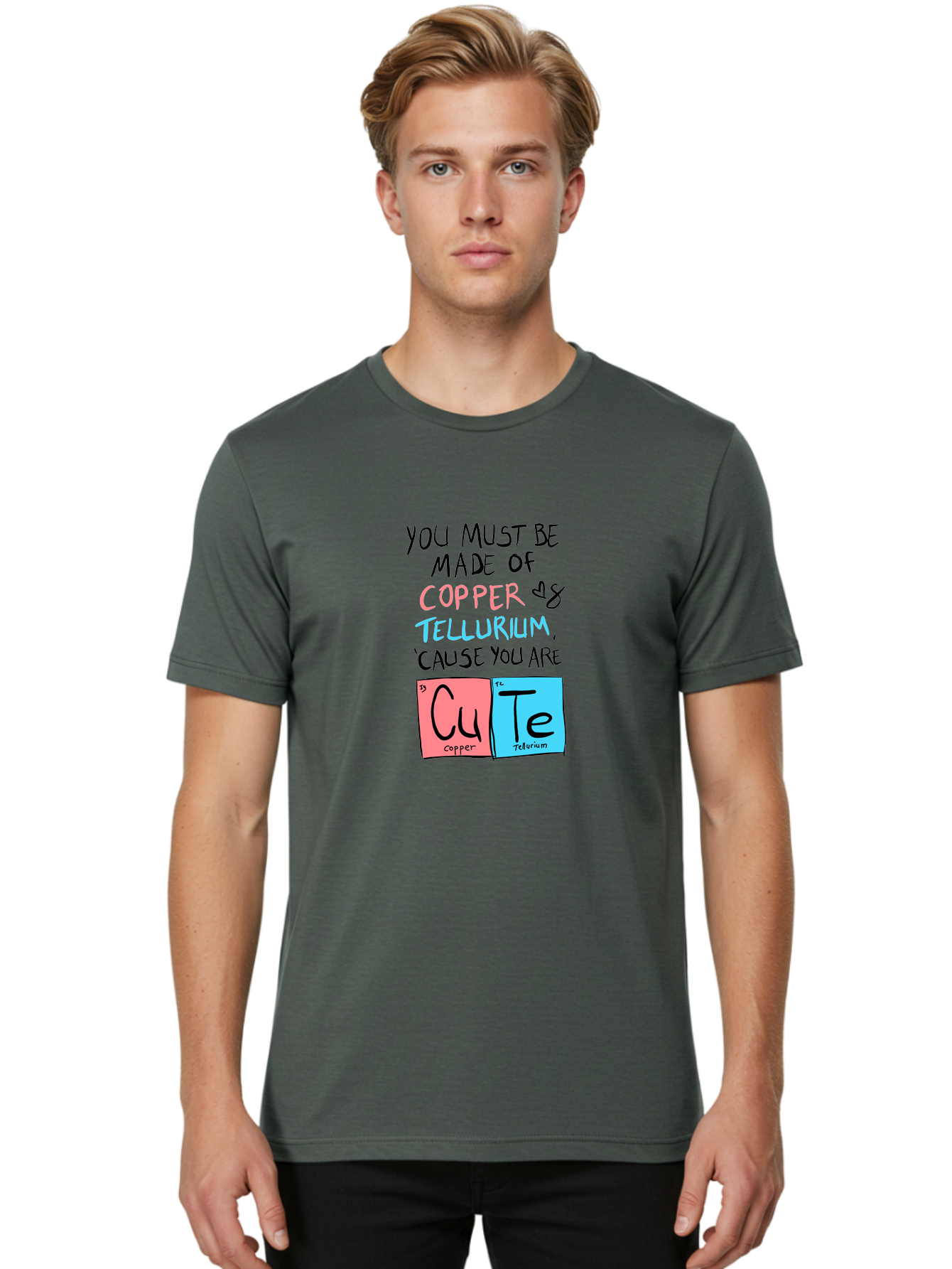 Cute-Chemistry-Pun Men'S Graphic Tee, 100% Cotton, Comfortable Casual Summer Wear, Machine Washable, Cute Chemistry Pun, Periodic Table Elements, Copper And Tellurium, Chemistry Joke, Science Humor, Funny Quote, Playful Design, -  Aaa022