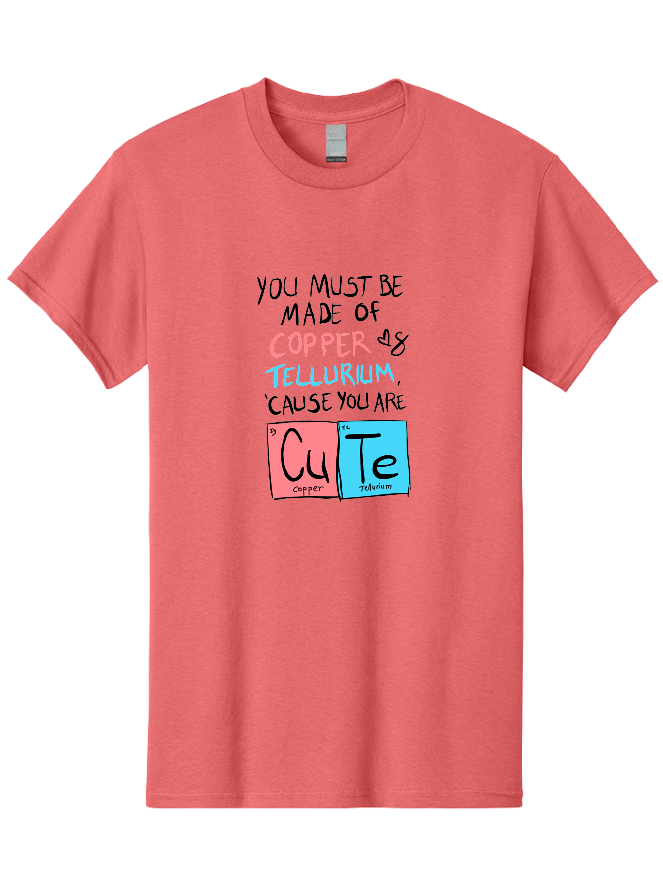 Cute-Chemistry-Pun Men'S Graphic Tee, 100% Cotton, Comfortable Casual Summer Wear, Machine Washable, Cute Chemistry Pun, Periodic Table Elements, Copper And Tellurium, Chemistry Joke, Science Humor, Funny Quote, Playful Design, -  Aaa022
