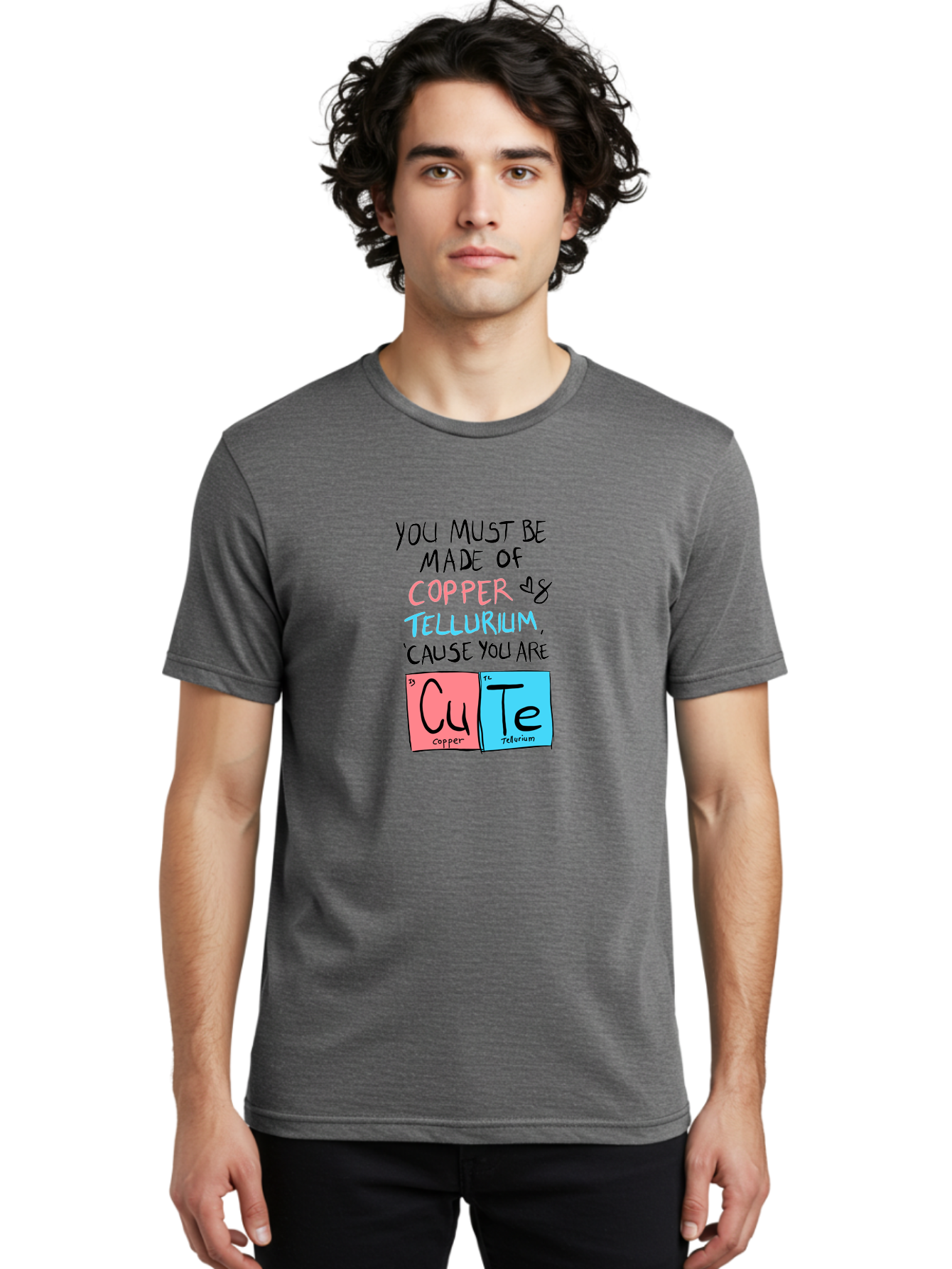 Cute-Chemistry-Pun Men'S Graphic Tee, 100% Cotton, Comfortable Casual Summer Wear, Machine Washable, Cute Chemistry Pun, Periodic Table Elements, Copper And Tellurium, Chemistry Joke, Science Humor, Funny Quote, Playful Design, -  Aaa022