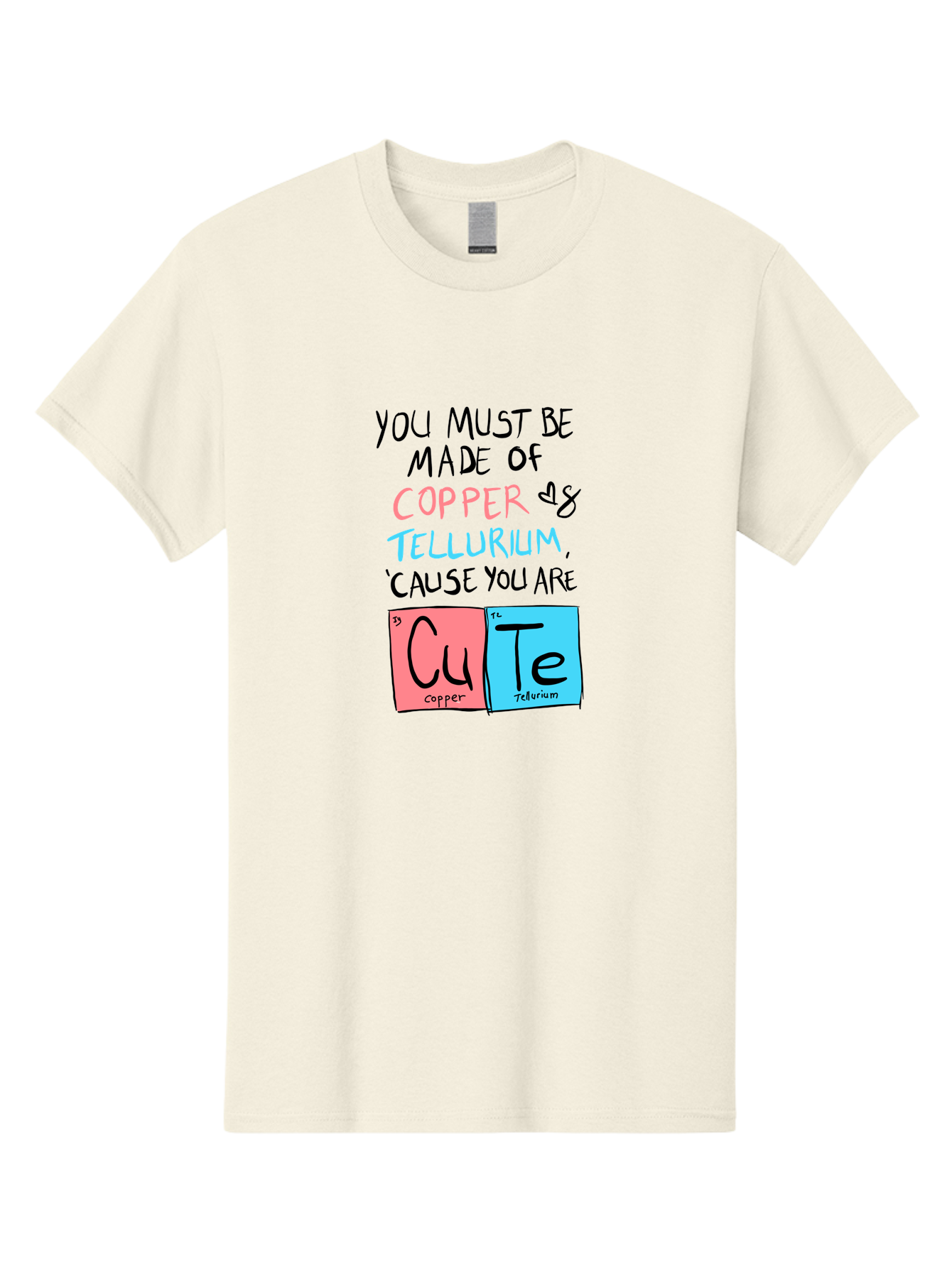 Cute-Chemistry-Pun Men'S Graphic Tee, 100% Cotton, Comfortable Casual Summer Wear, Machine Washable, Cute Chemistry Pun, Periodic Table Elements, Copper And Tellurium, Chemistry Joke, Science Humor, Funny Quote, Playful Design, -  Aaa022