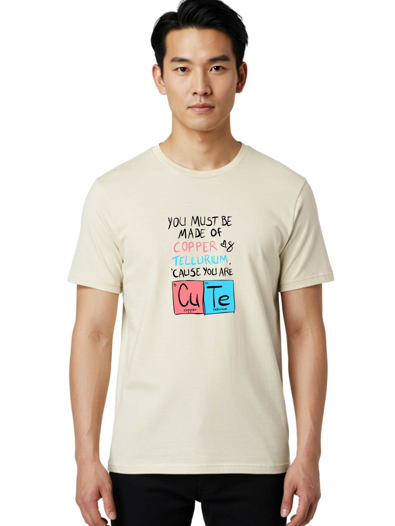 Cute-Chemistry-Pun Men'S Graphic Tee, 100% Cotton, Comfortable Casual Summer Wear, Machine Washable, Cute Chemistry Pun, Periodic Table Elements, Copper And Tellurium, Chemistry Joke, Science Humor, Funny Quote, Playful Design, -  Aaa022