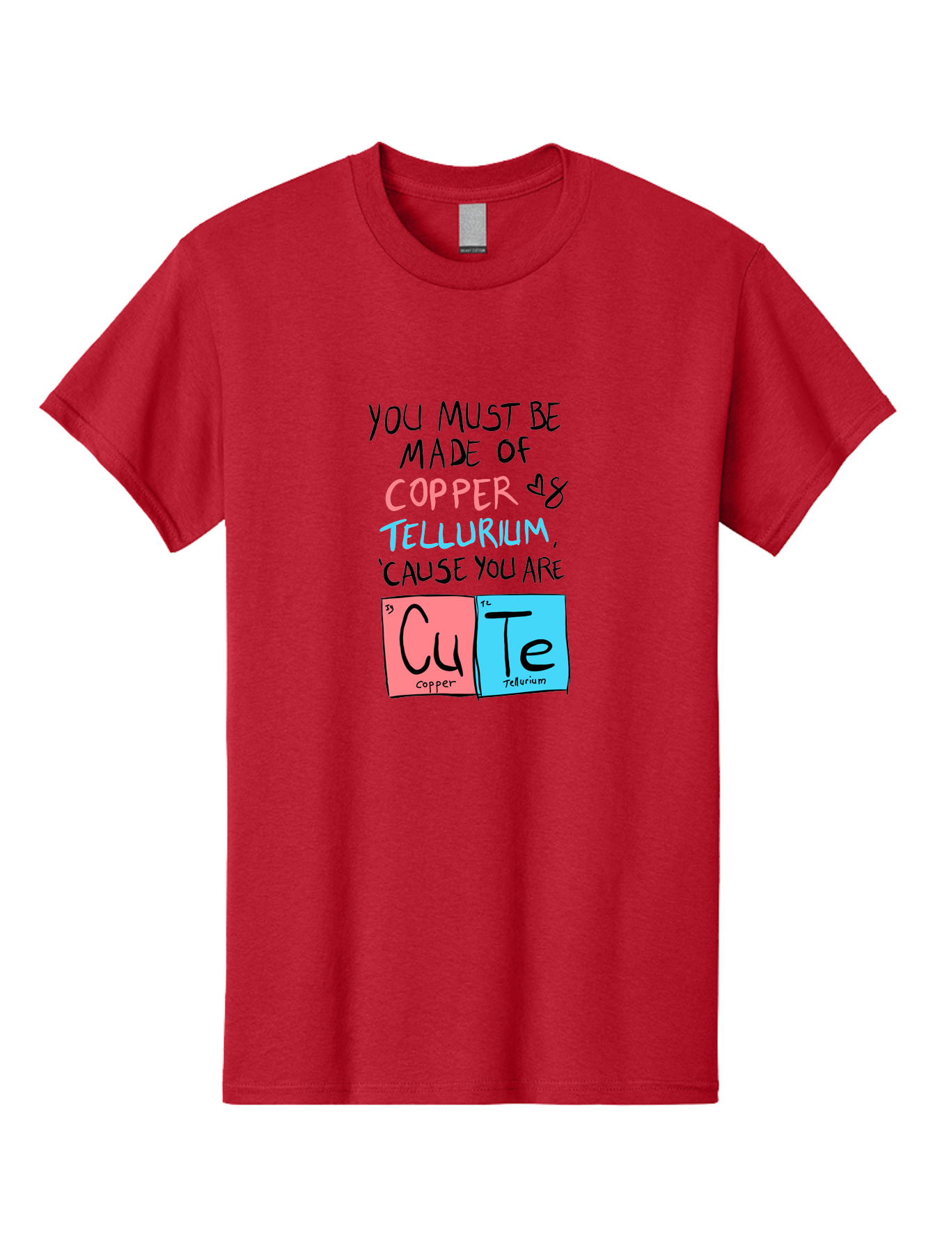 Cute-Chemistry-Pun Men'S Graphic Tee, 100% Cotton, Comfortable Casual Summer Wear, Machine Washable, Cute Chemistry Pun, Periodic Table Elements, Copper And Tellurium, Chemistry Joke, Science Humor, Funny Quote, Playful Design, -  Aaa022