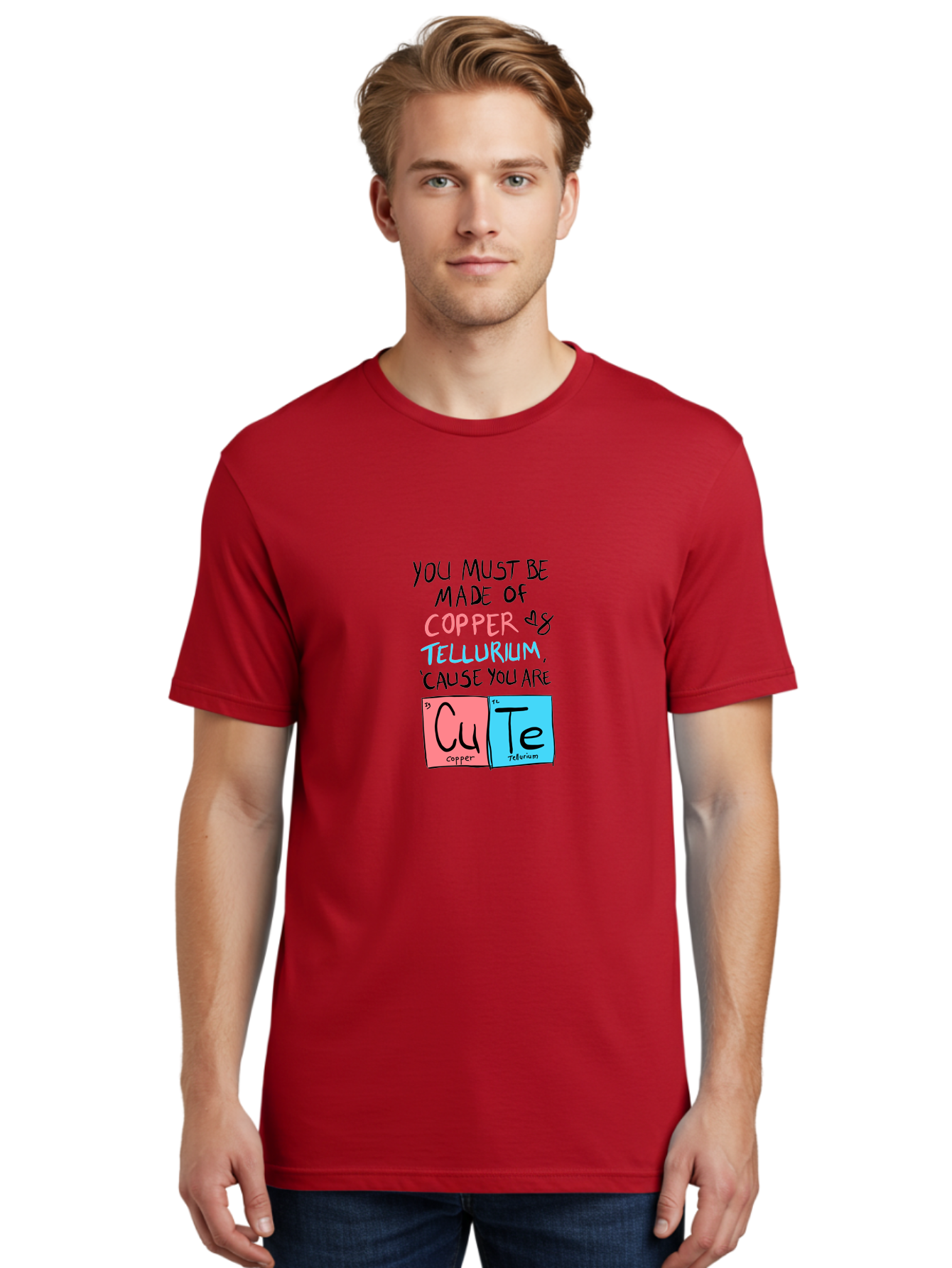 Cute-Chemistry-Pun Men'S Graphic Tee, 100% Cotton, Comfortable Casual Summer Wear, Machine Washable, Cute Chemistry Pun, Periodic Table Elements, Copper And Tellurium, Chemistry Joke, Science Humor, Funny Quote, Playful Design, -  Aaa022