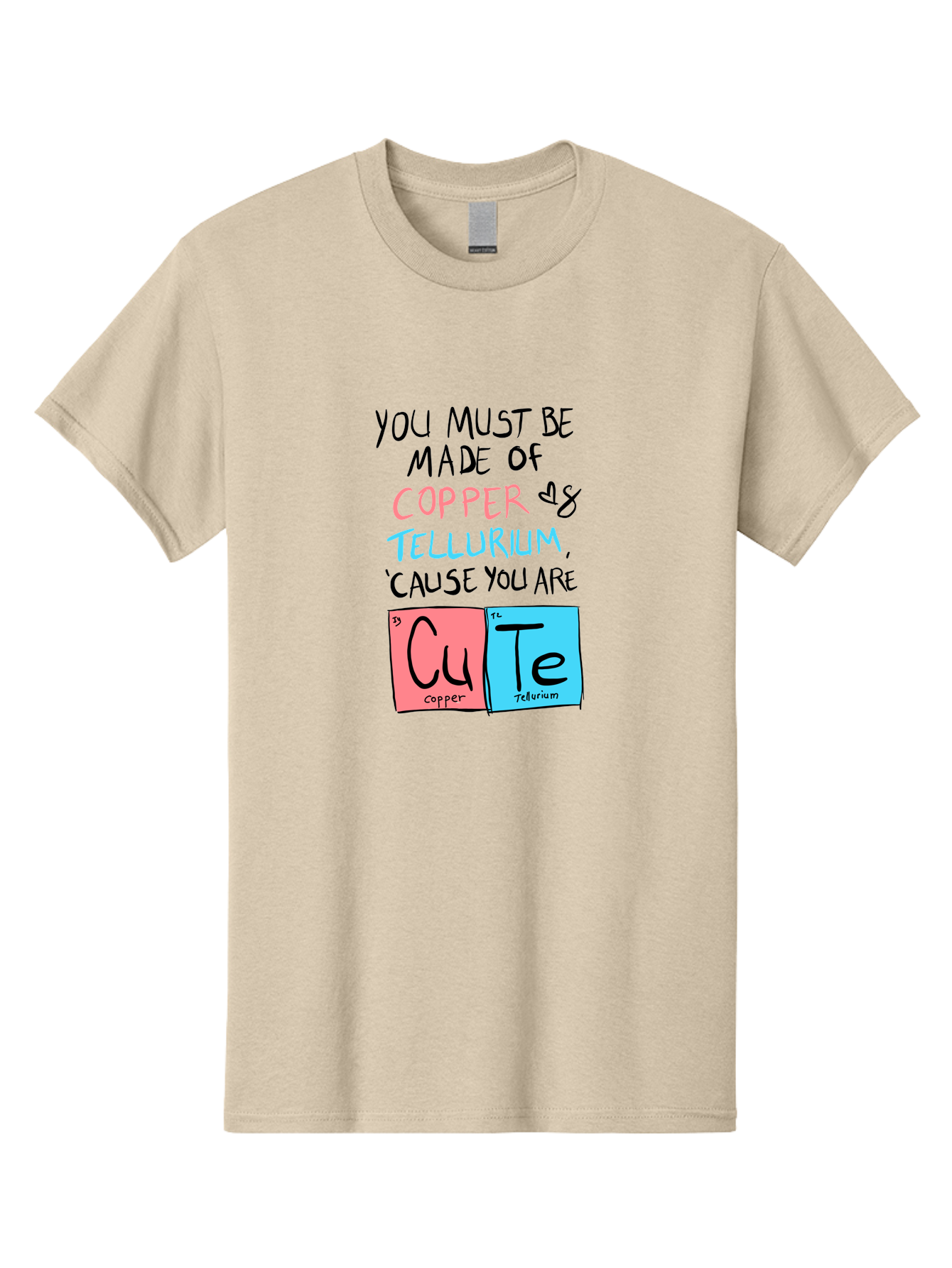Cute-Chemistry-Pun Men'S Graphic Tee, 100% Cotton, Comfortable Casual Summer Wear, Machine Washable, Cute Chemistry Pun, Periodic Table Elements, Copper And Tellurium, Chemistry Joke, Science Humor, Funny Quote, Playful Design, -  Aaa022
