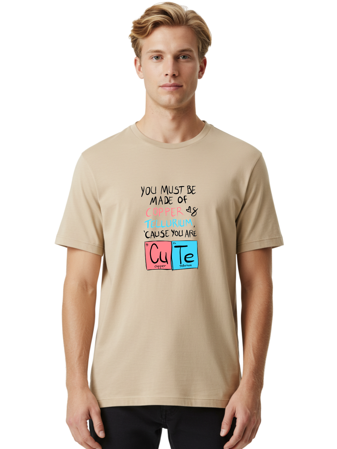 Cute-Chemistry-Pun Men'S Graphic Tee, 100% Cotton, Comfortable Casual Summer Wear, Machine Washable, Cute Chemistry Pun, Periodic Table Elements, Copper And Tellurium, Chemistry Joke, Science Humor, Funny Quote, Playful Design, -  Aaa022