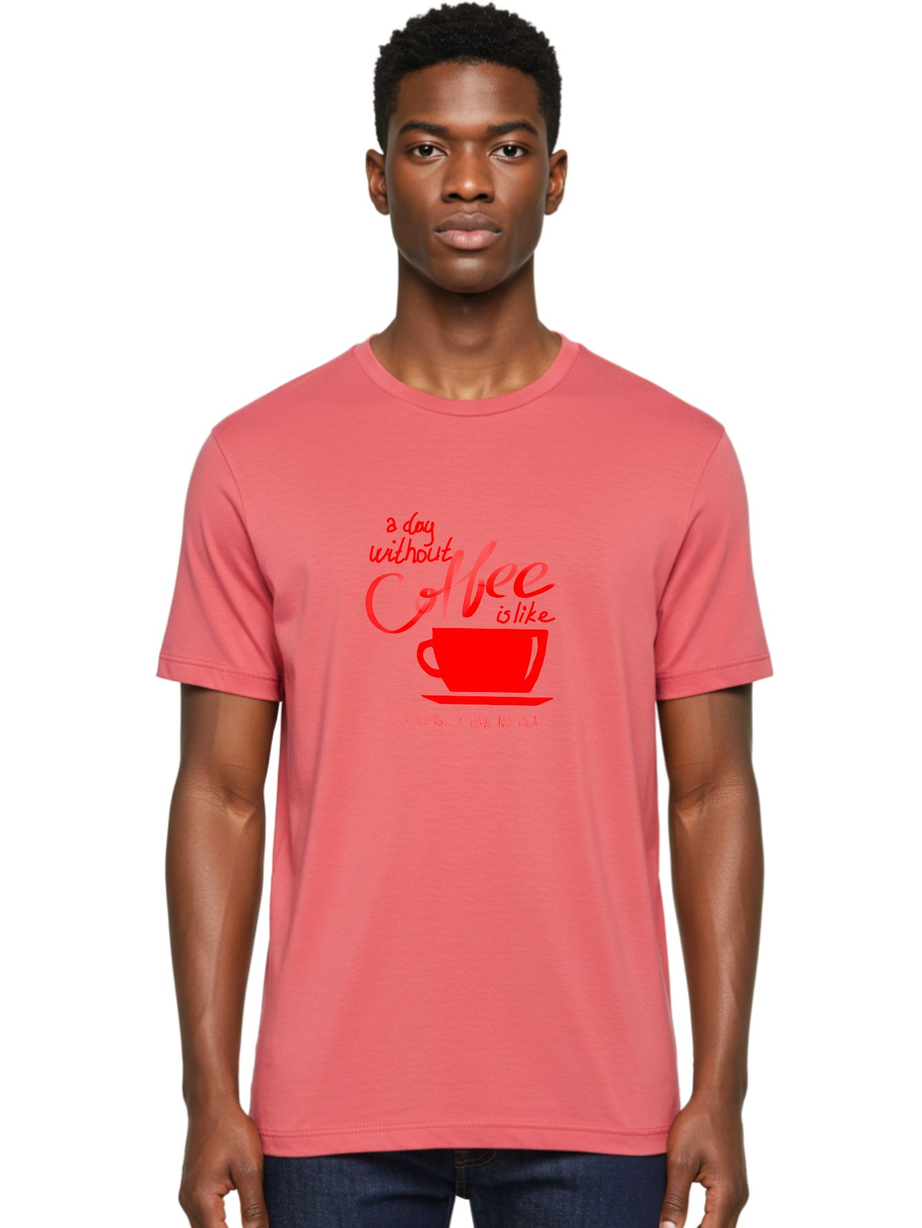 Day-Without-Coffee Men'S Graphic Tee, 100% Cotton, Comfortable Casual Summer Wear, Machine Washable, Coffee Lover, Caffeine Addiction, Morning Coffee, Coffee Quote, Coffee Humor, Coffee Joke, Red Coffee Cup -  Aaa023