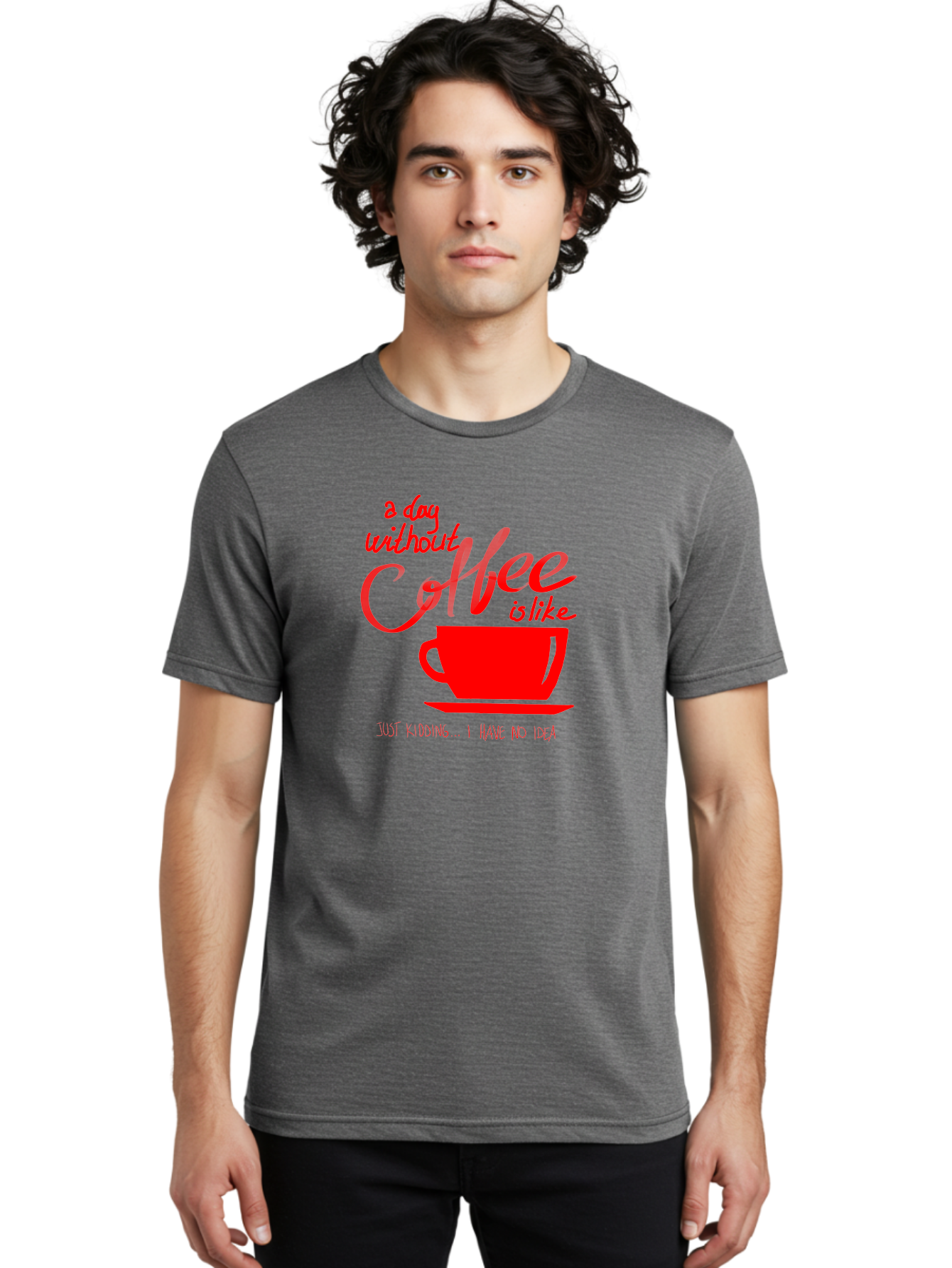Day-Without-Coffee Men'S Graphic Tee, 100% Cotton, Comfortable Casual Summer Wear, Machine Washable, Coffee Lover, Caffeine Addiction, Morning Coffee, Coffee Quote, Coffee Humor, Coffee Joke, Red Coffee Cup -  Aaa023