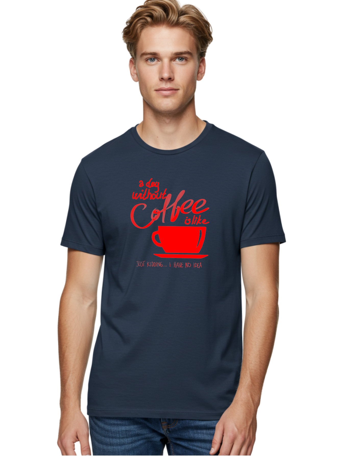 Day-Without-Coffee Men'S Graphic Tee, 100% Cotton, Comfortable Casual Summer Wear, Machine Washable, Coffee Lover, Caffeine Addiction, Morning Coffee, Coffee Quote, Coffee Humor, Coffee Joke, Red Coffee Cup -  Aaa023